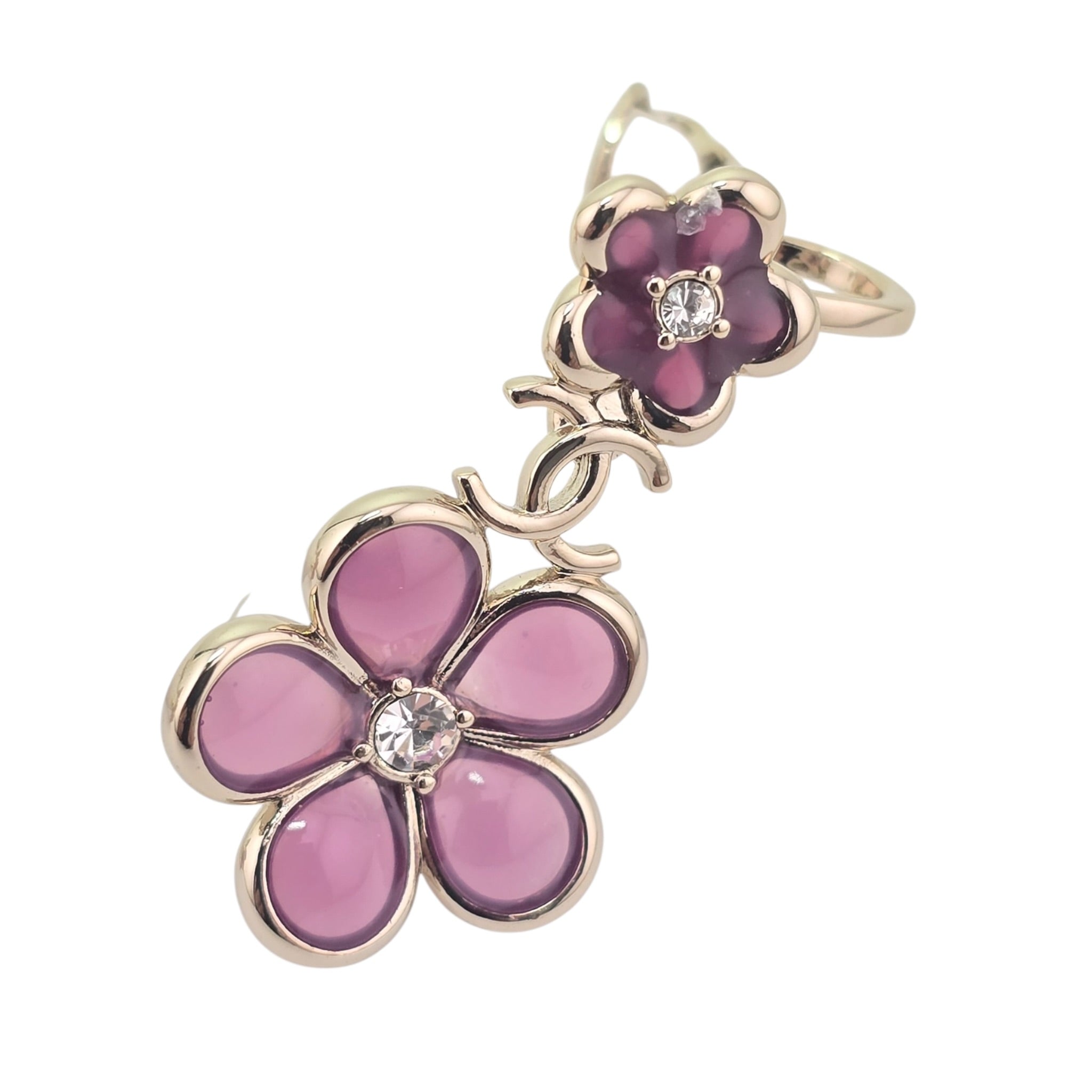 Chanel CC Pink Crystal Stud Climber Flower Earrings 2026 CHANEL