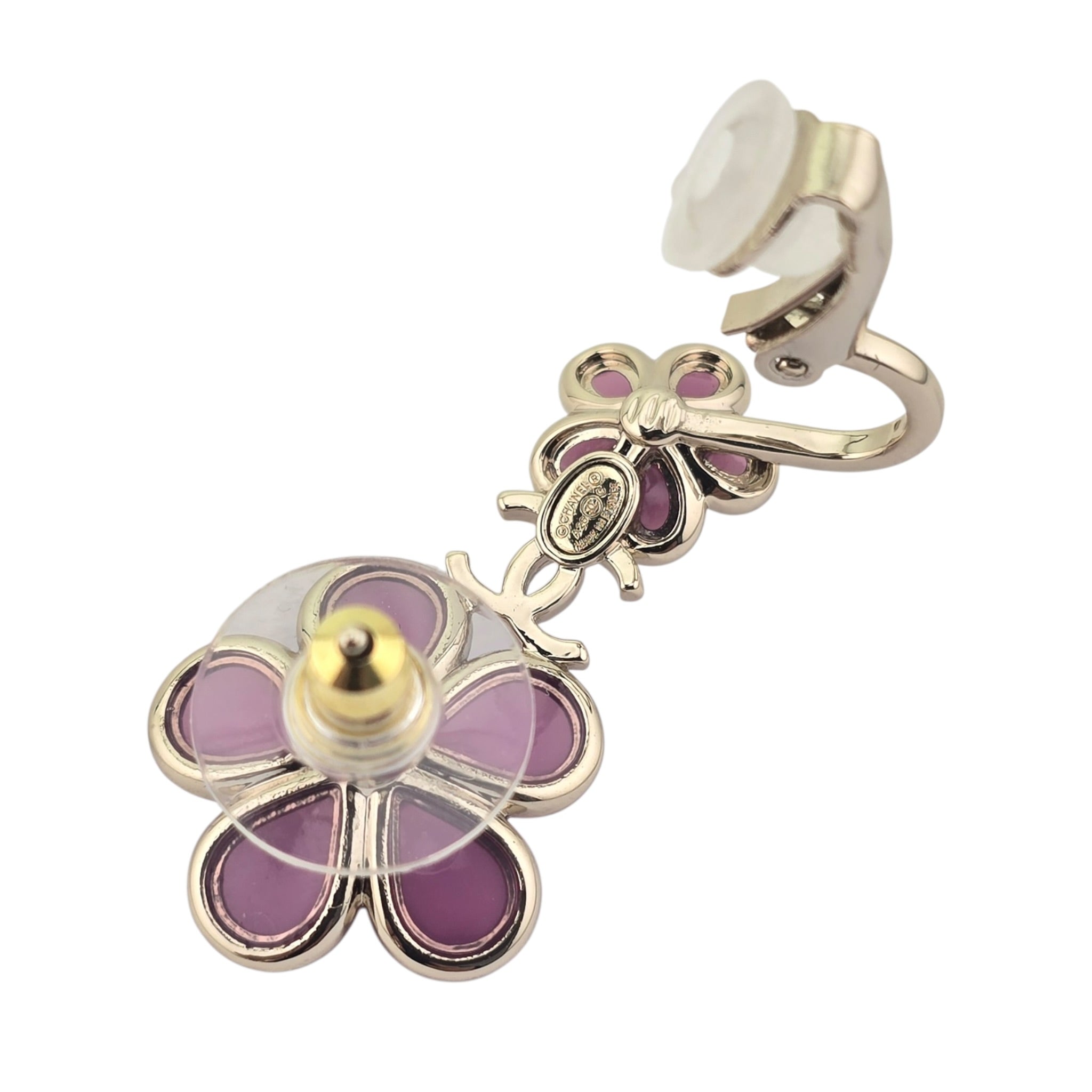 Chanel CC Pink Crystal Stud Climber Flower Earrings 2026 CHANEL