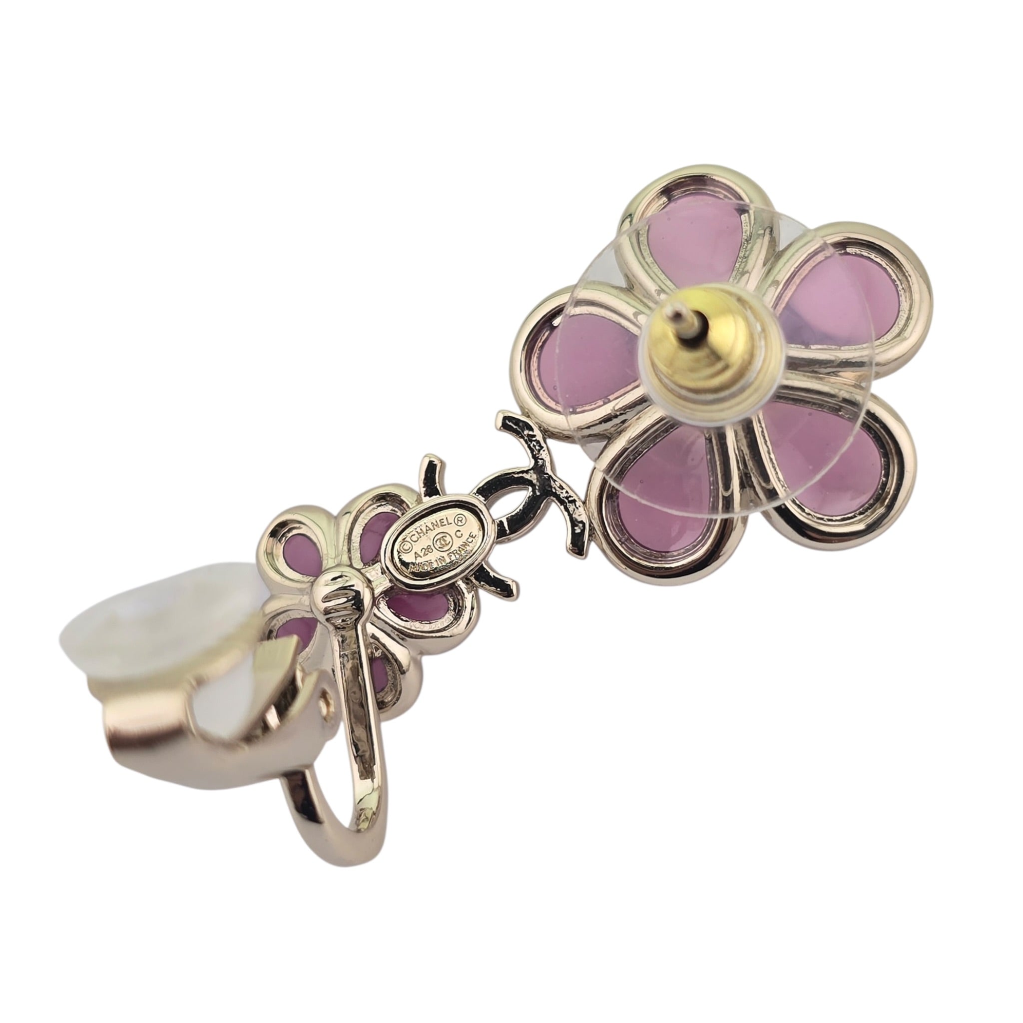 Chanel CC Pink Crystal Stud Climber Flower Earrings 2026 CHANEL