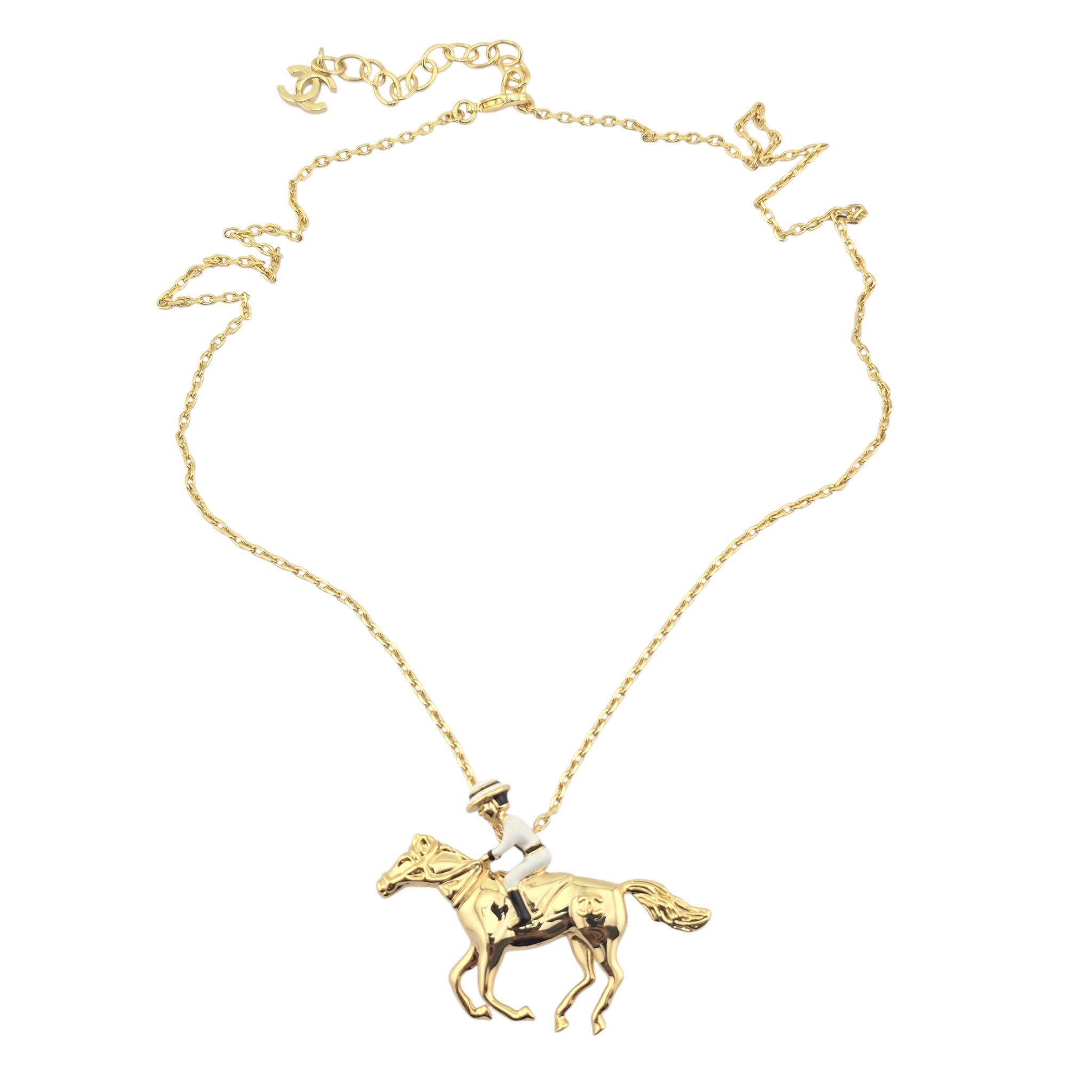 Chanel CC Gold Horse Riding Pendant Necklace 2026 CHANEL