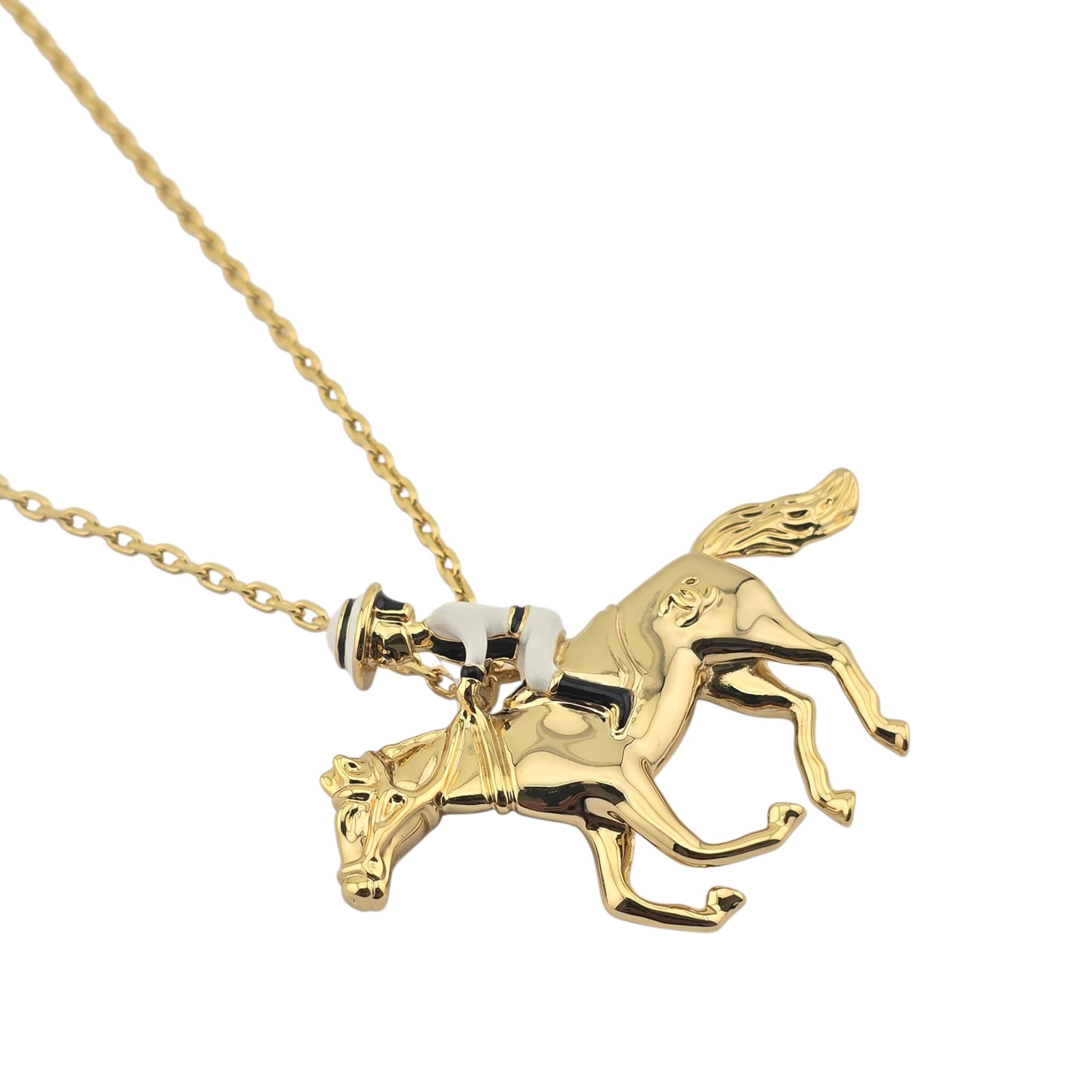 Chanel CC Gold Horse Riding Pendant Necklace 2026 CHANEL