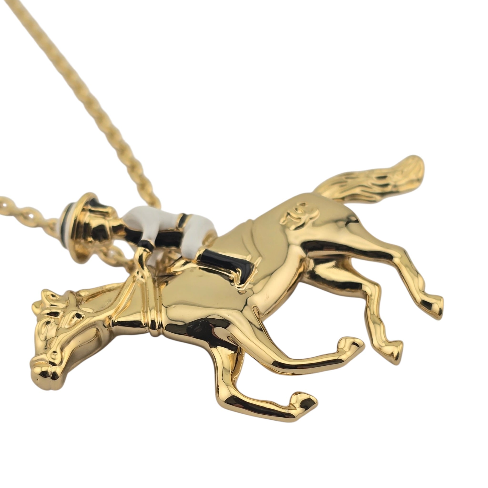 Chanel CC Gold Horse Riding Pendant Necklace 2026 CHANEL
