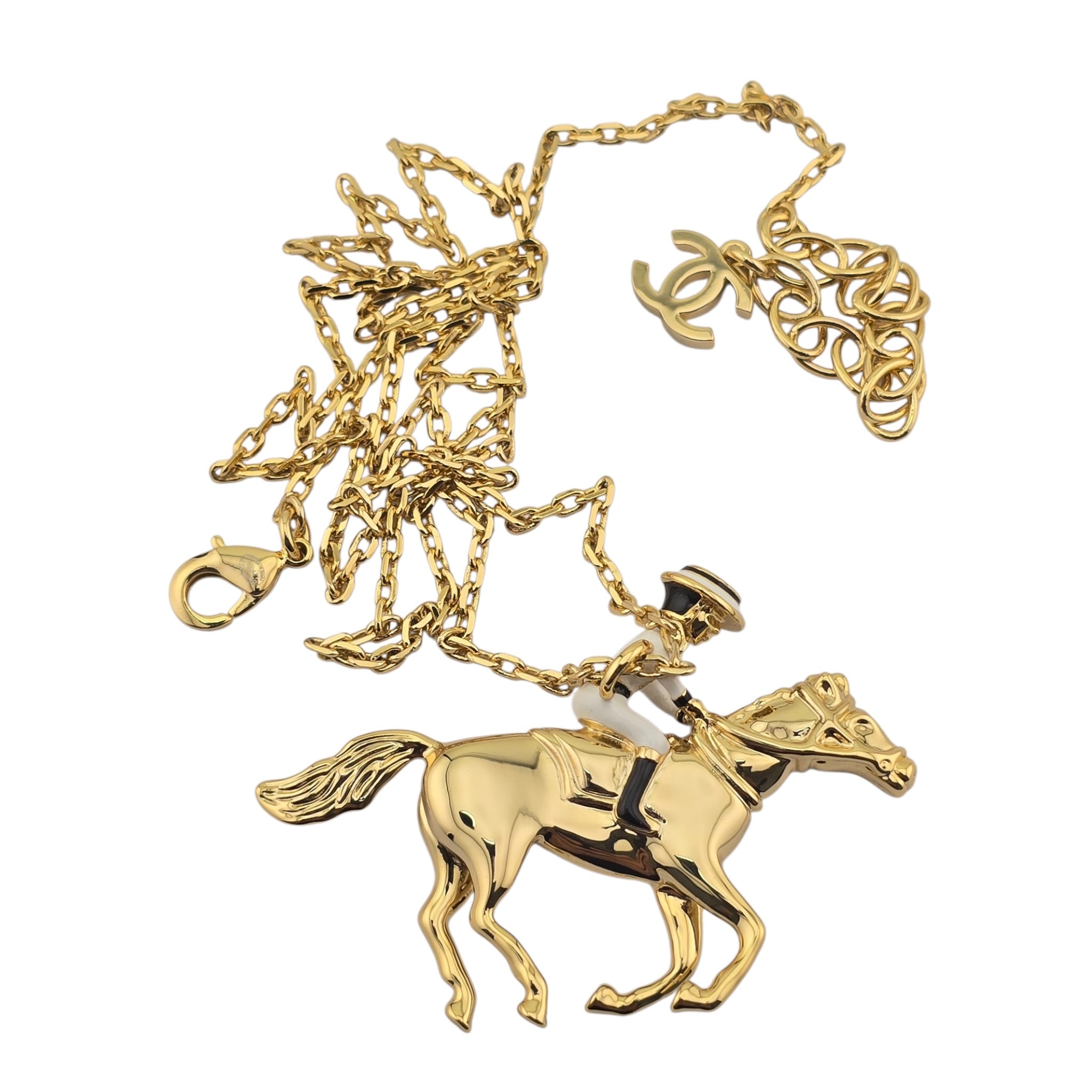 Chanel CC Gold Horse Riding Pendant Necklace 2026 CHANEL