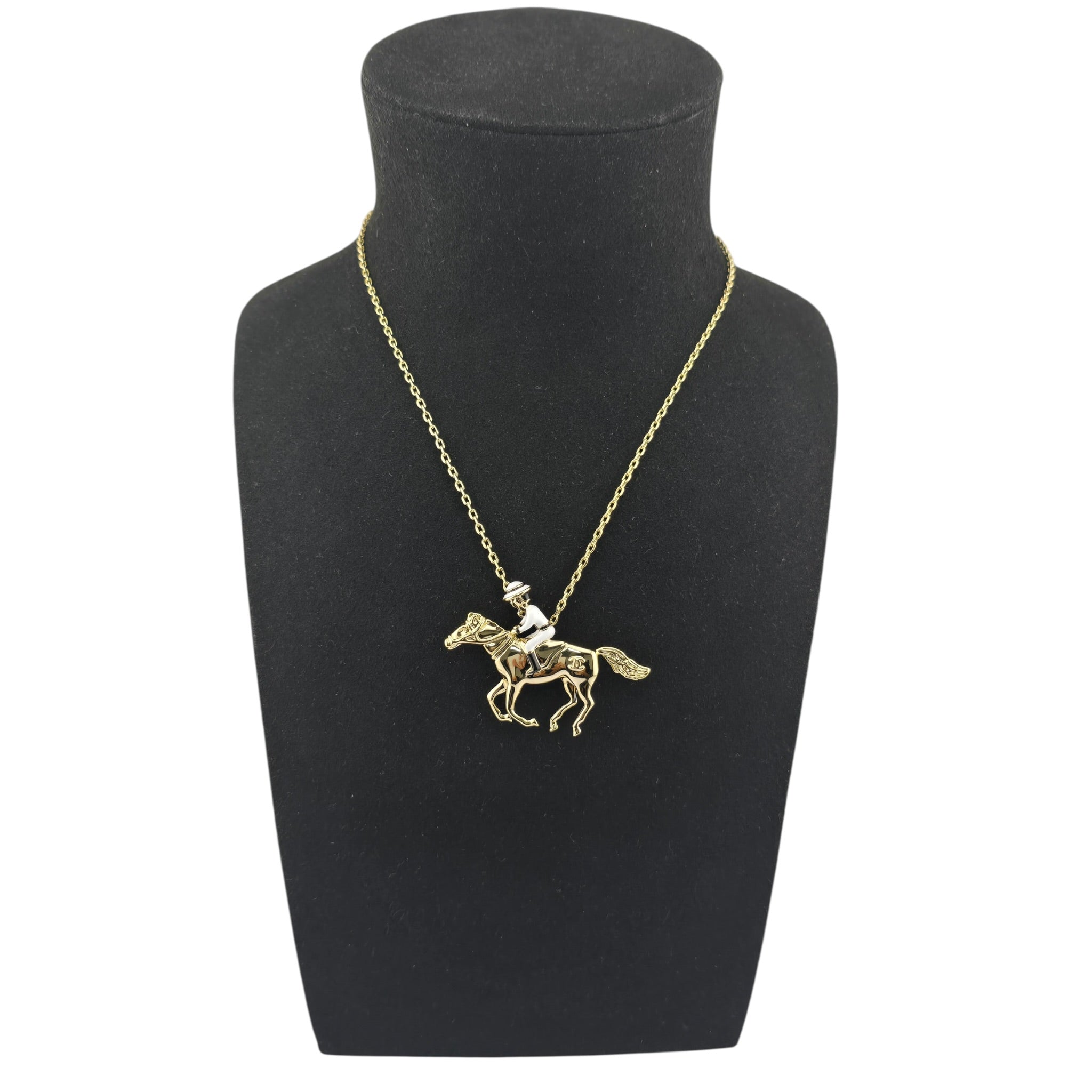 Chanel CC Gold Horse Riding Pendant Necklace 2026 CHANEL