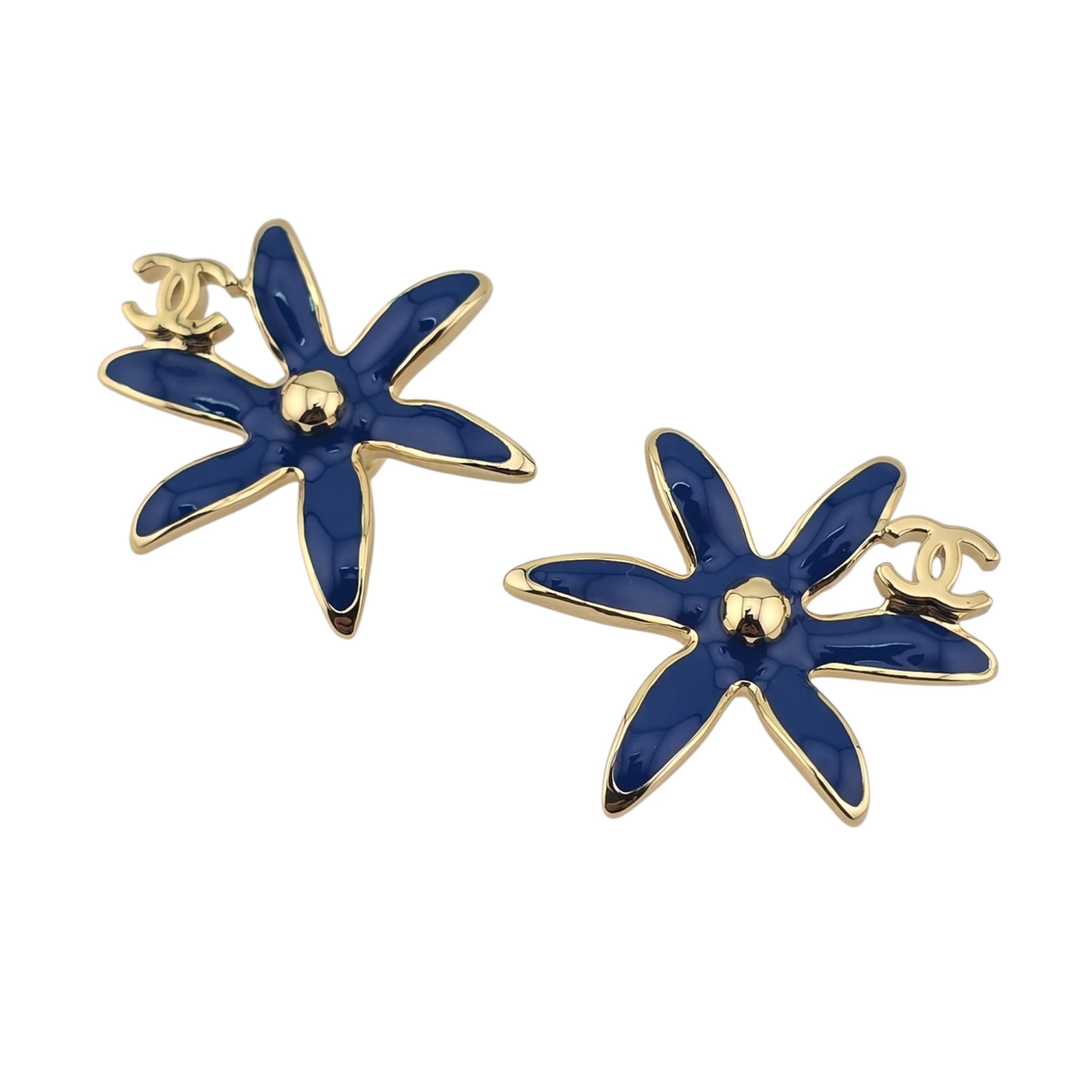 Chanel CC Blue Stud Floral Earrings 2026 CHANEL