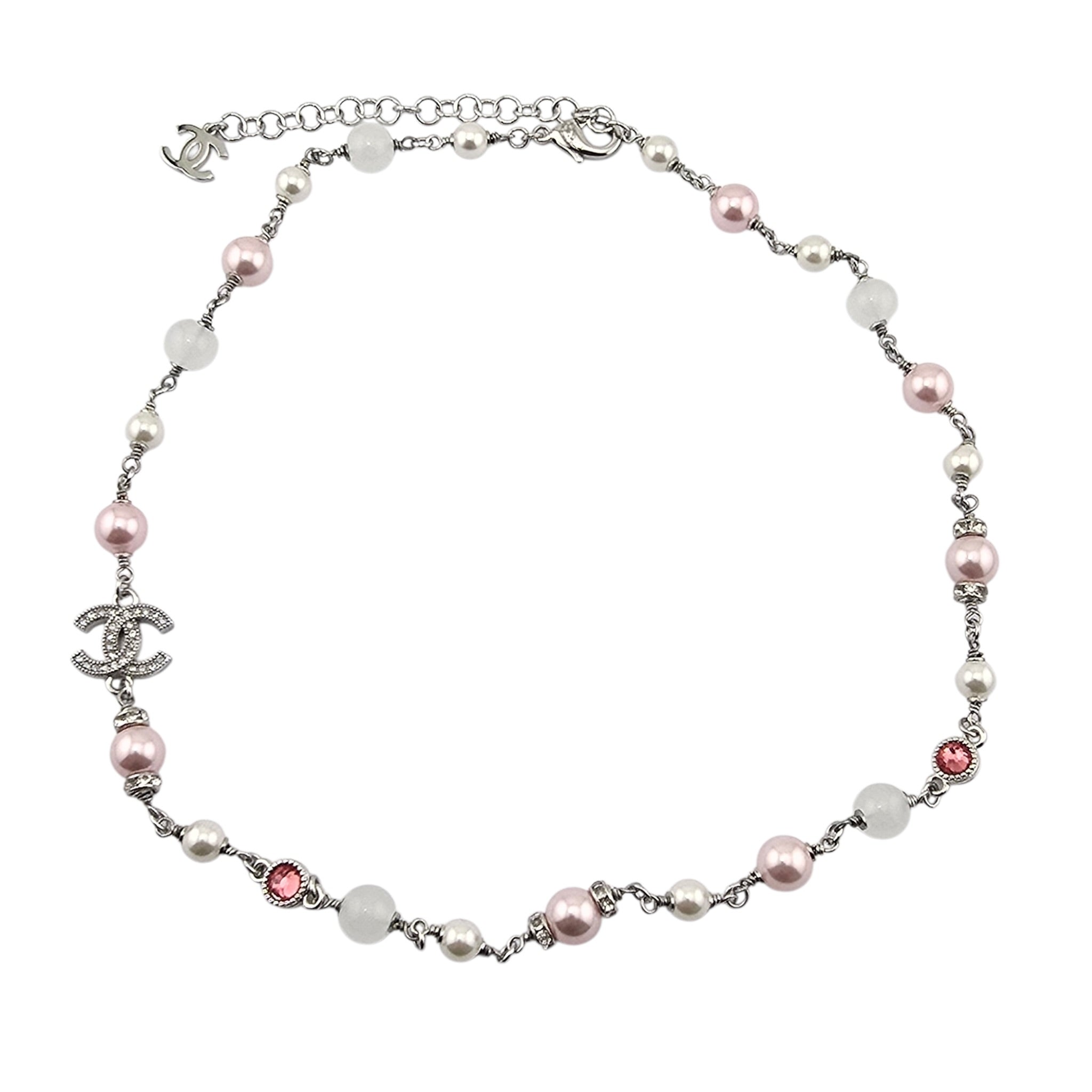 Chanel CC Silver Faux Pearl Bead Necklace 2025 CHANEL