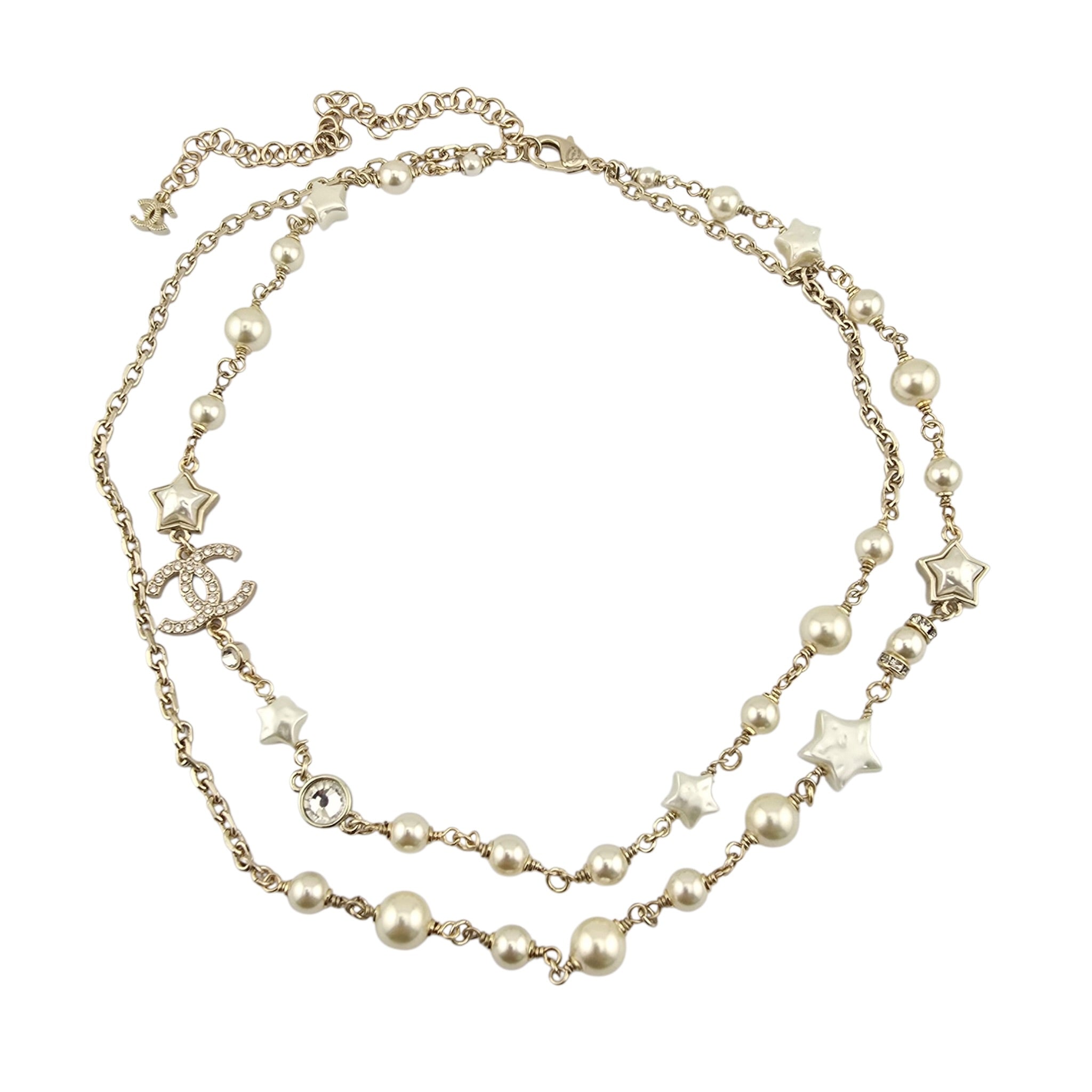 Chanel CC Faux Pearl Crystal Star Necklace 2024 CHANEL