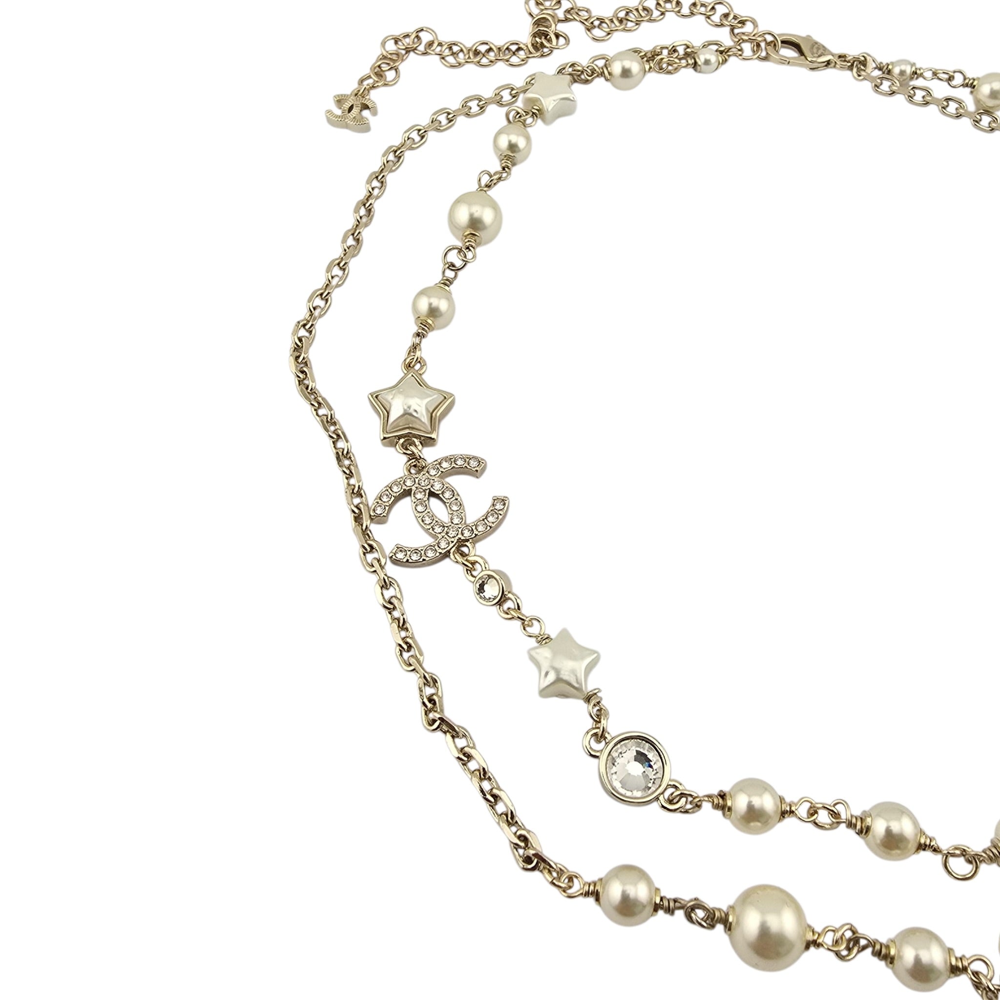 Chanel CC Faux Pearl Crystal Star Necklace 2024 CHANEL