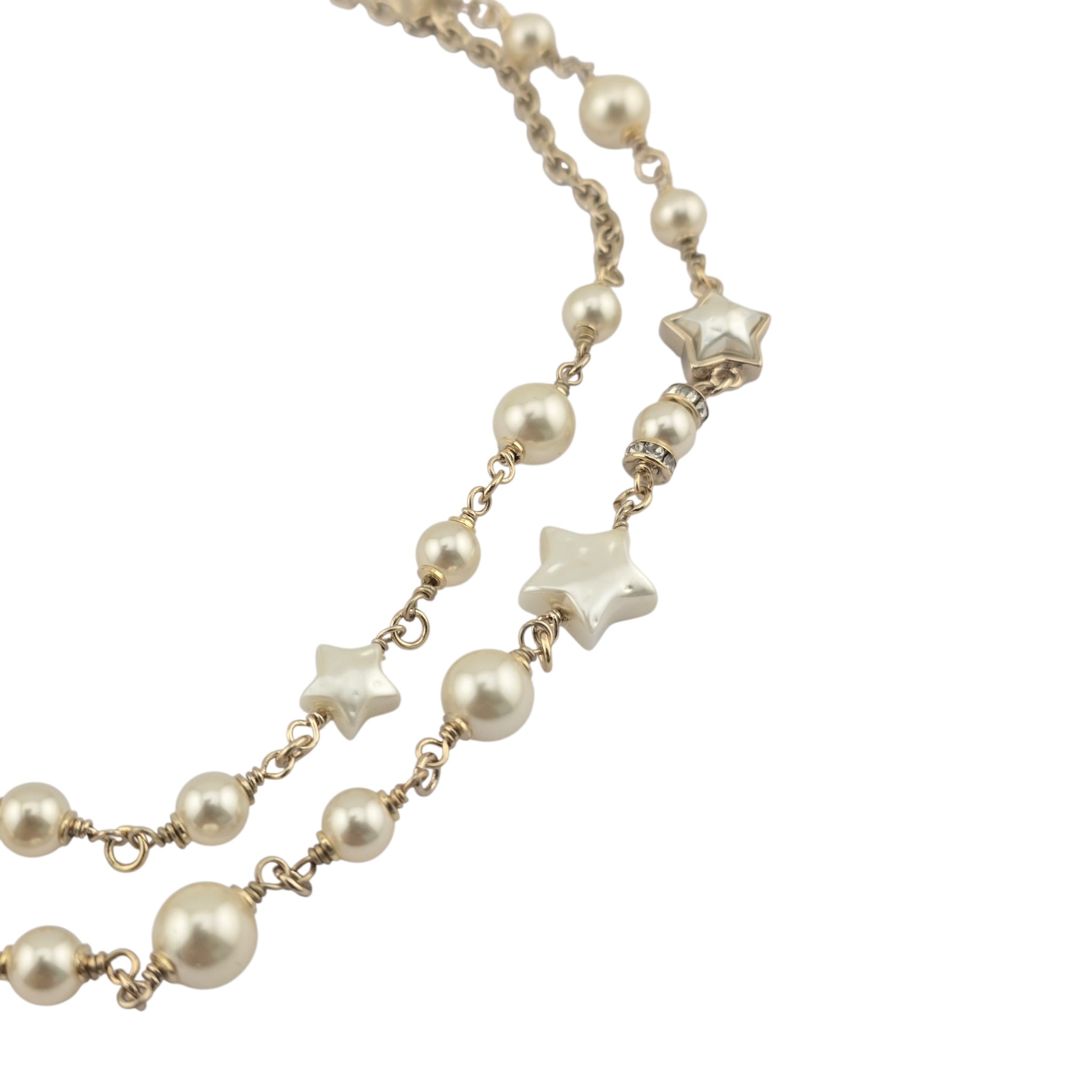 Chanel CC Faux Pearl Crystal Star Necklace 2024 CHANEL