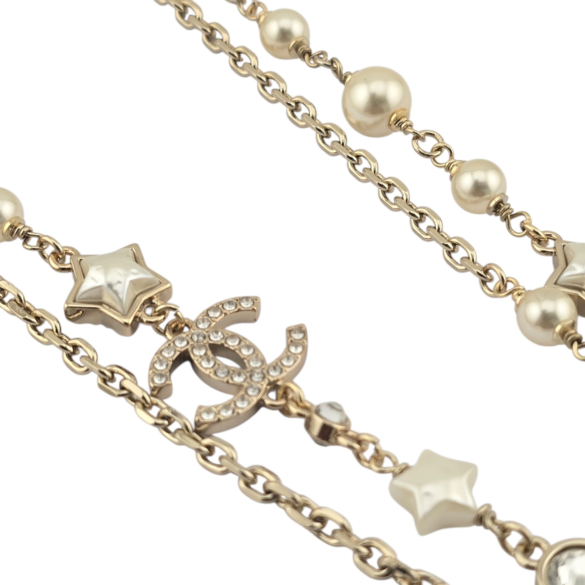 Chanel CC Faux Pearl Crystal Star Necklace 2024 CHANEL