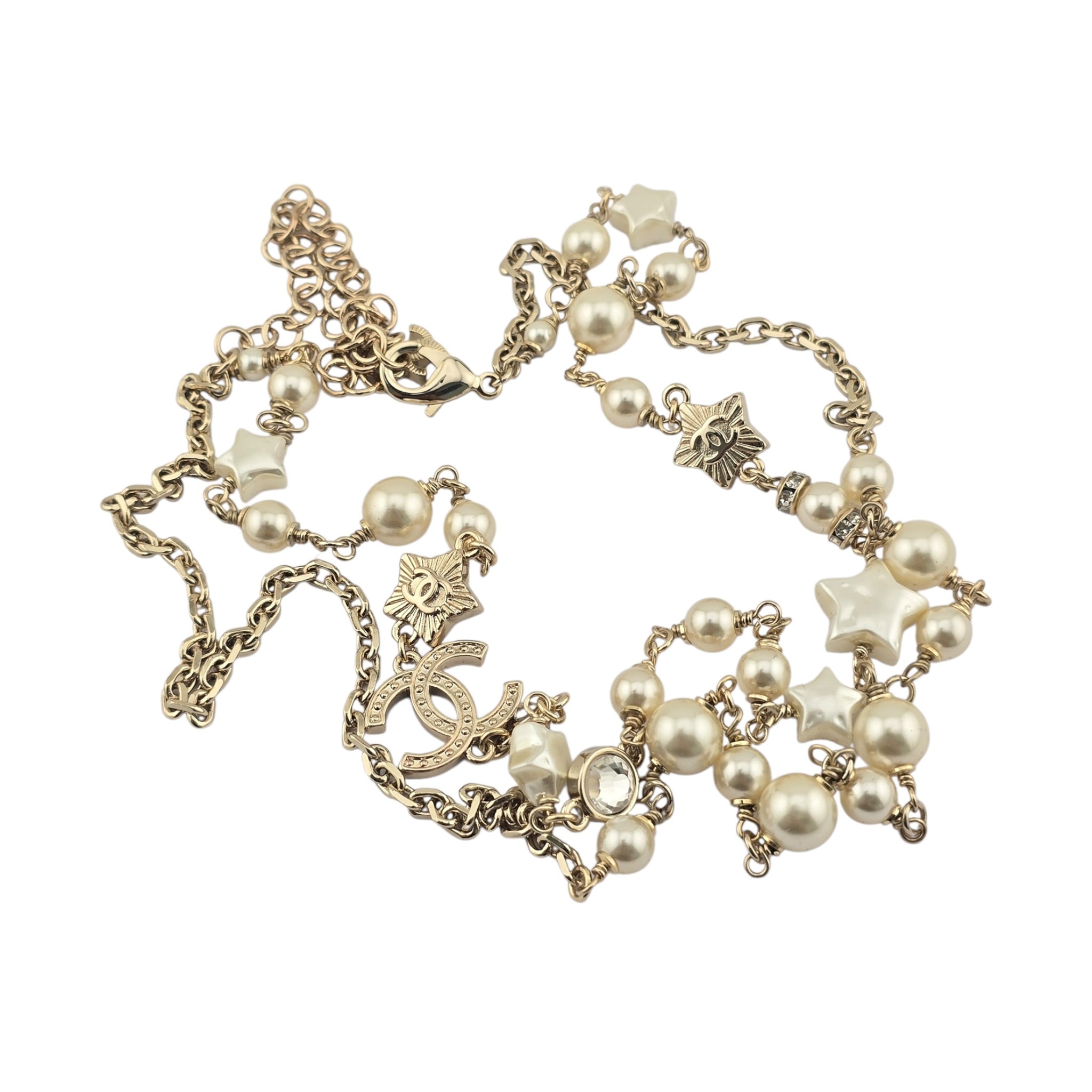 Chanel CC Faux Pearl Crystal Star Necklace 2024 CHANEL