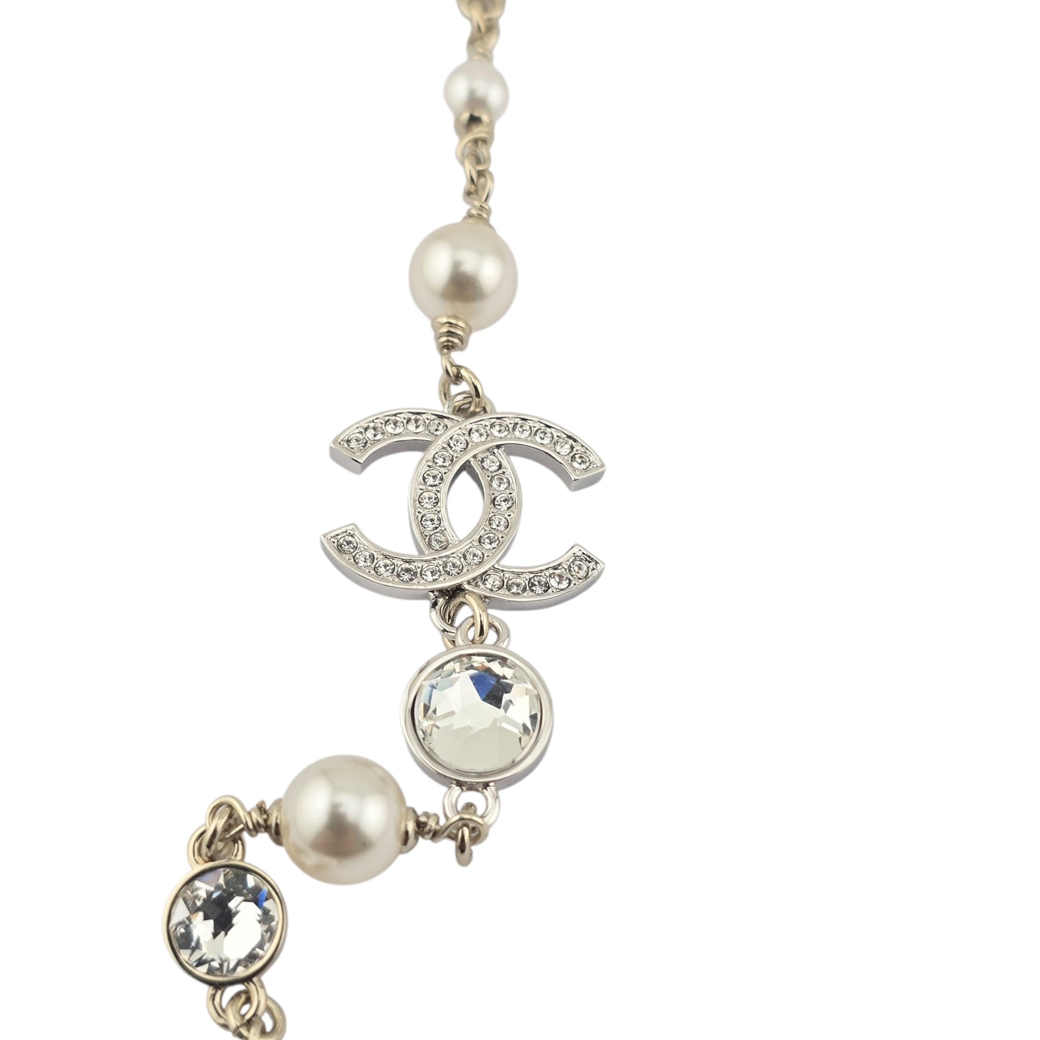 Chanel CC Gold Silver Bow Faux Pearl Long Necklace 2025 CHANEL