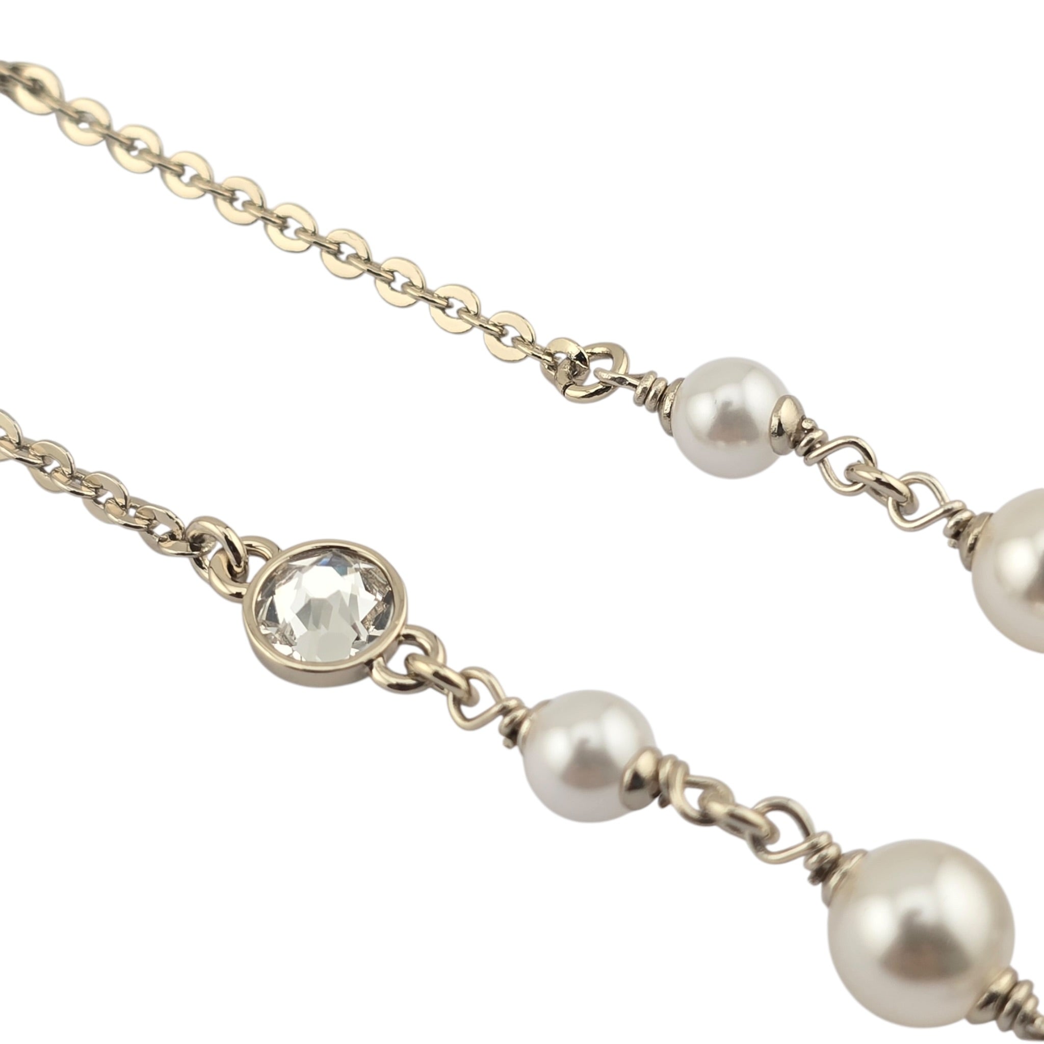 Chanel CC Gold Silver Bow Faux Pearl Long Necklace 2025 CHANEL