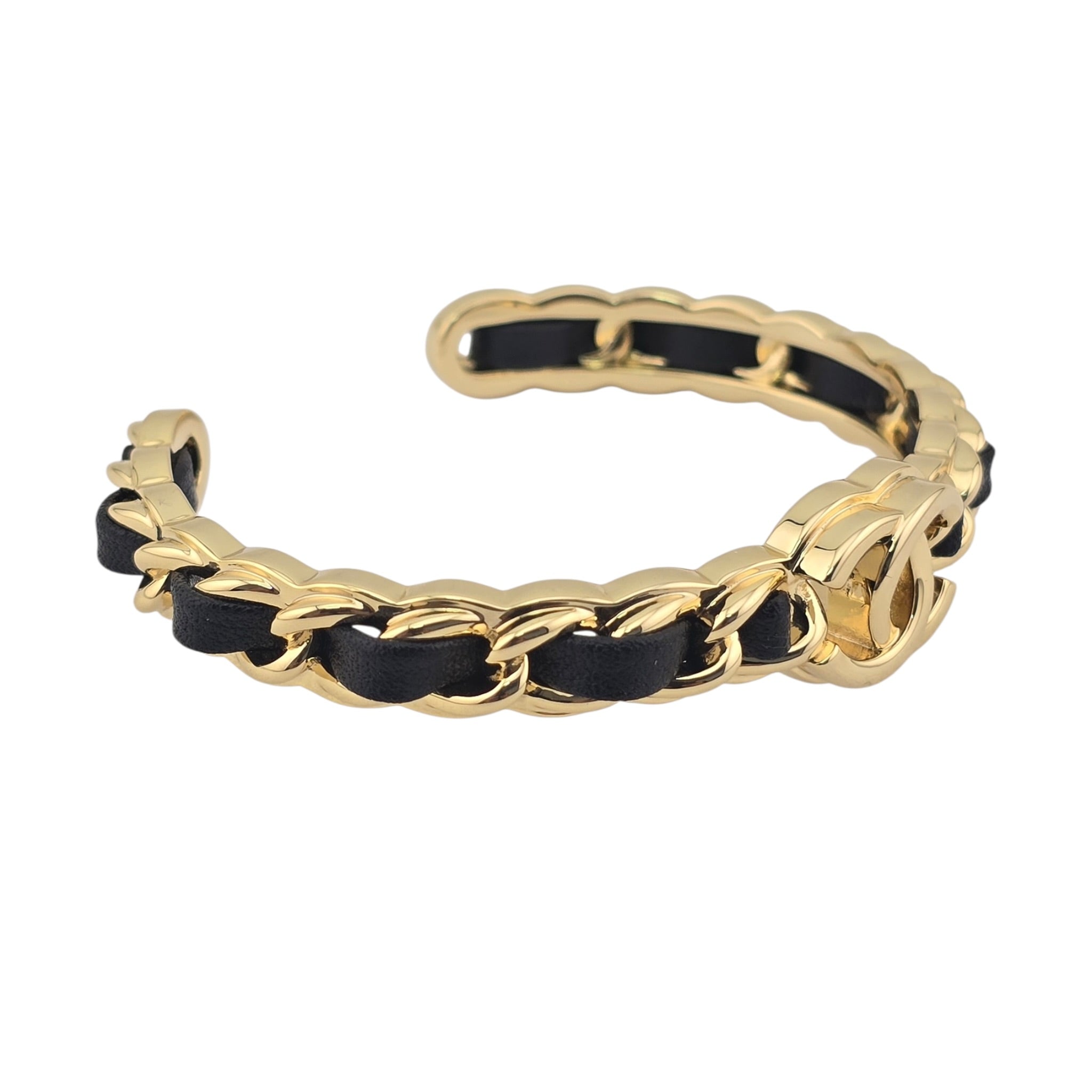 Chanel CC Gold Black Leather Cuff Bracelet 2026 CHANEL