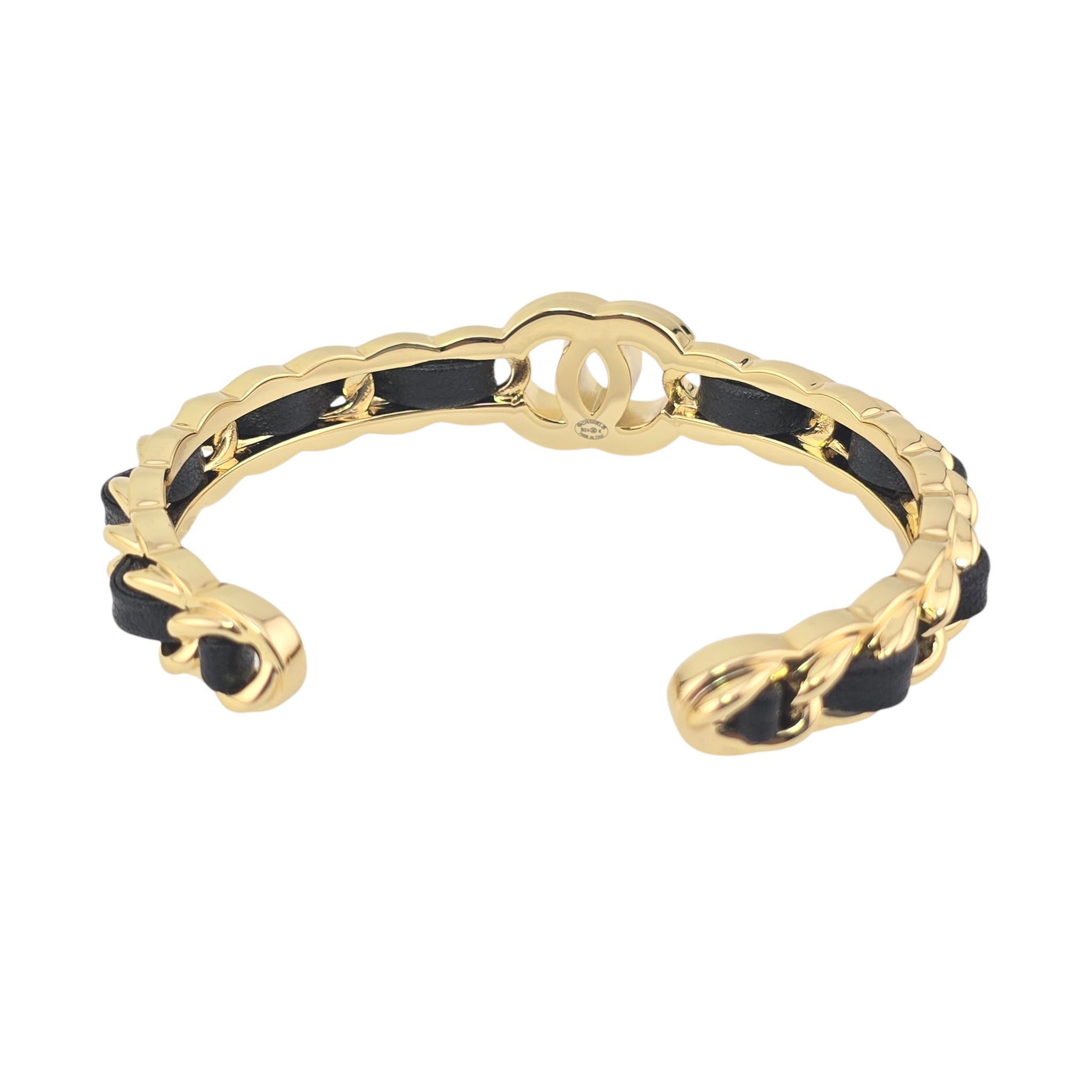 Chanel CC Gold Black Leather Cuff Bracelet 2026 CHANEL
