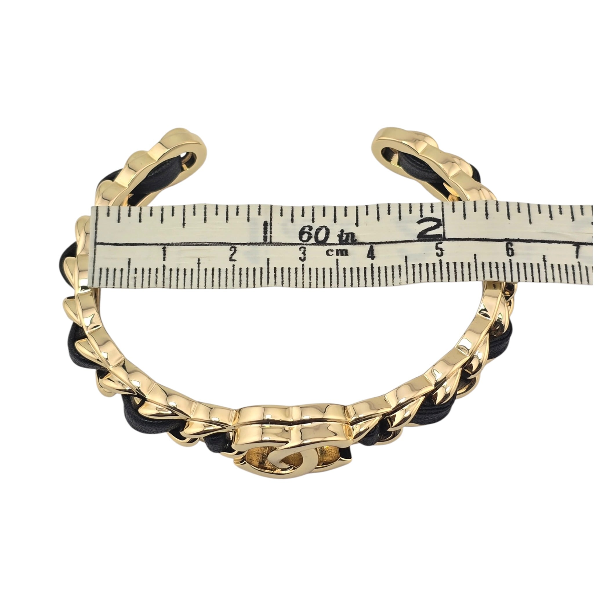 Chanel CC Gold Black Leather Cuff Bracelet 2026 CHANEL
