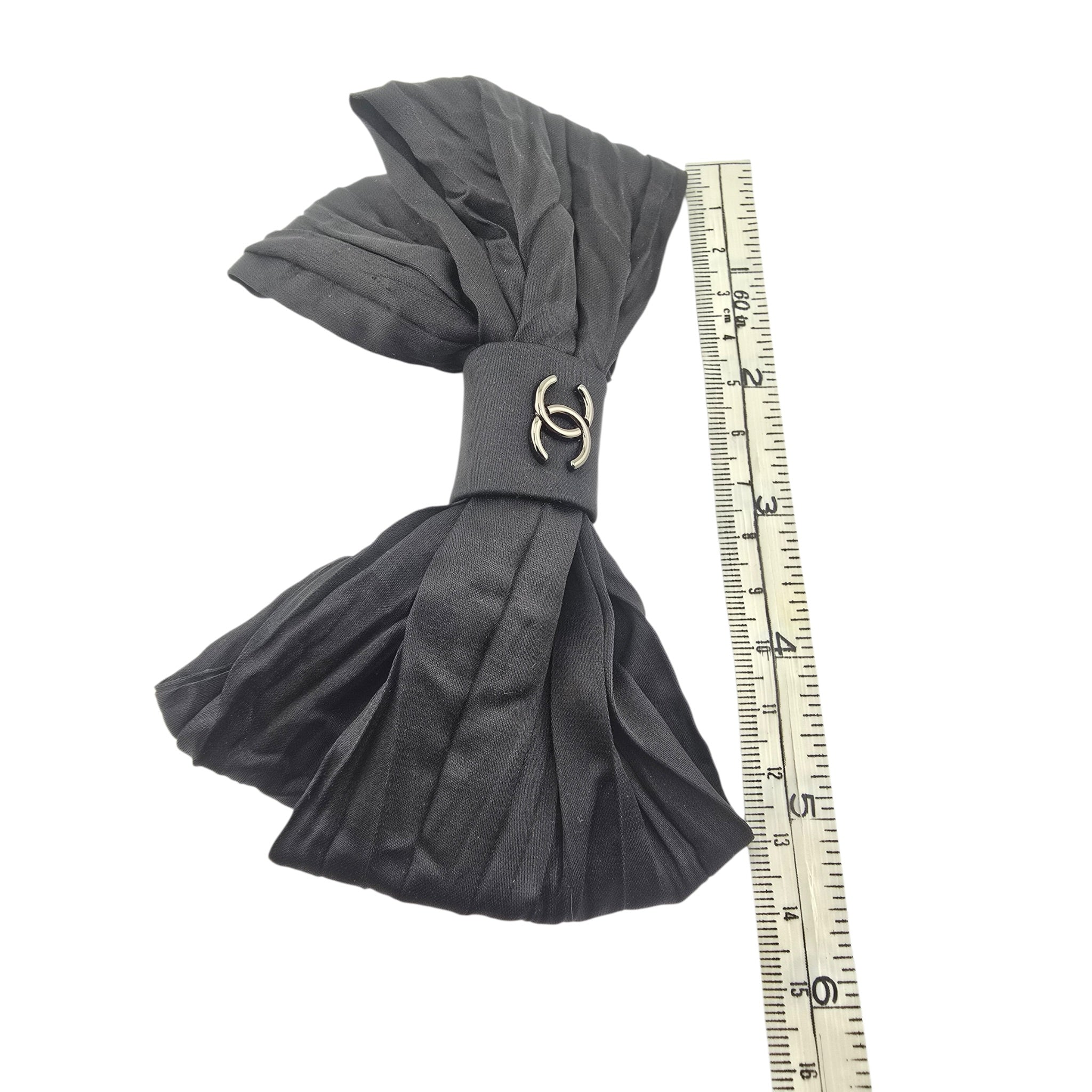 Chanel CC Silk Hair Barrette Bow Clip Black Gold CHANEL