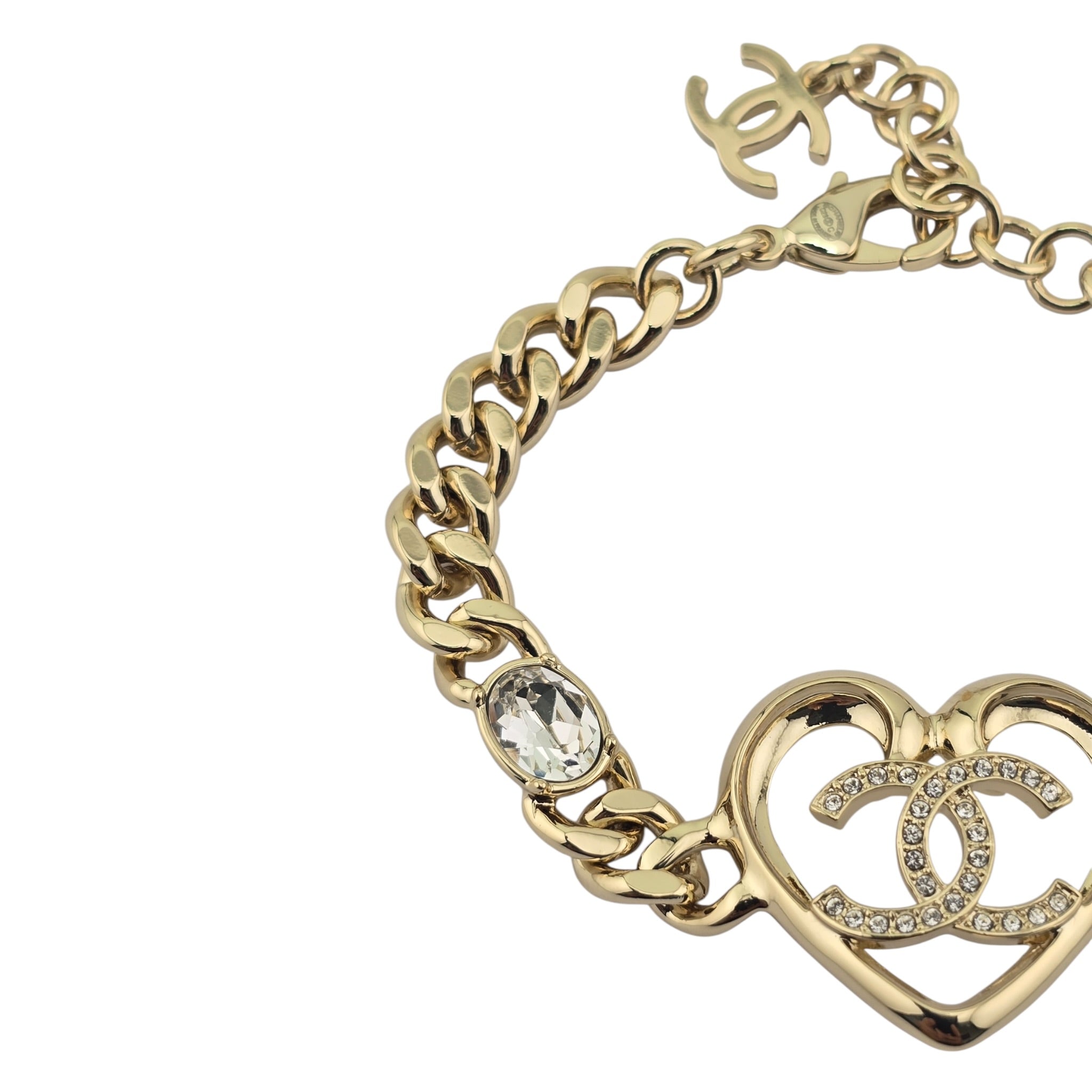 Chanel CC Strass Heart Gold Chain Link Bracelet 2023 CHANEL