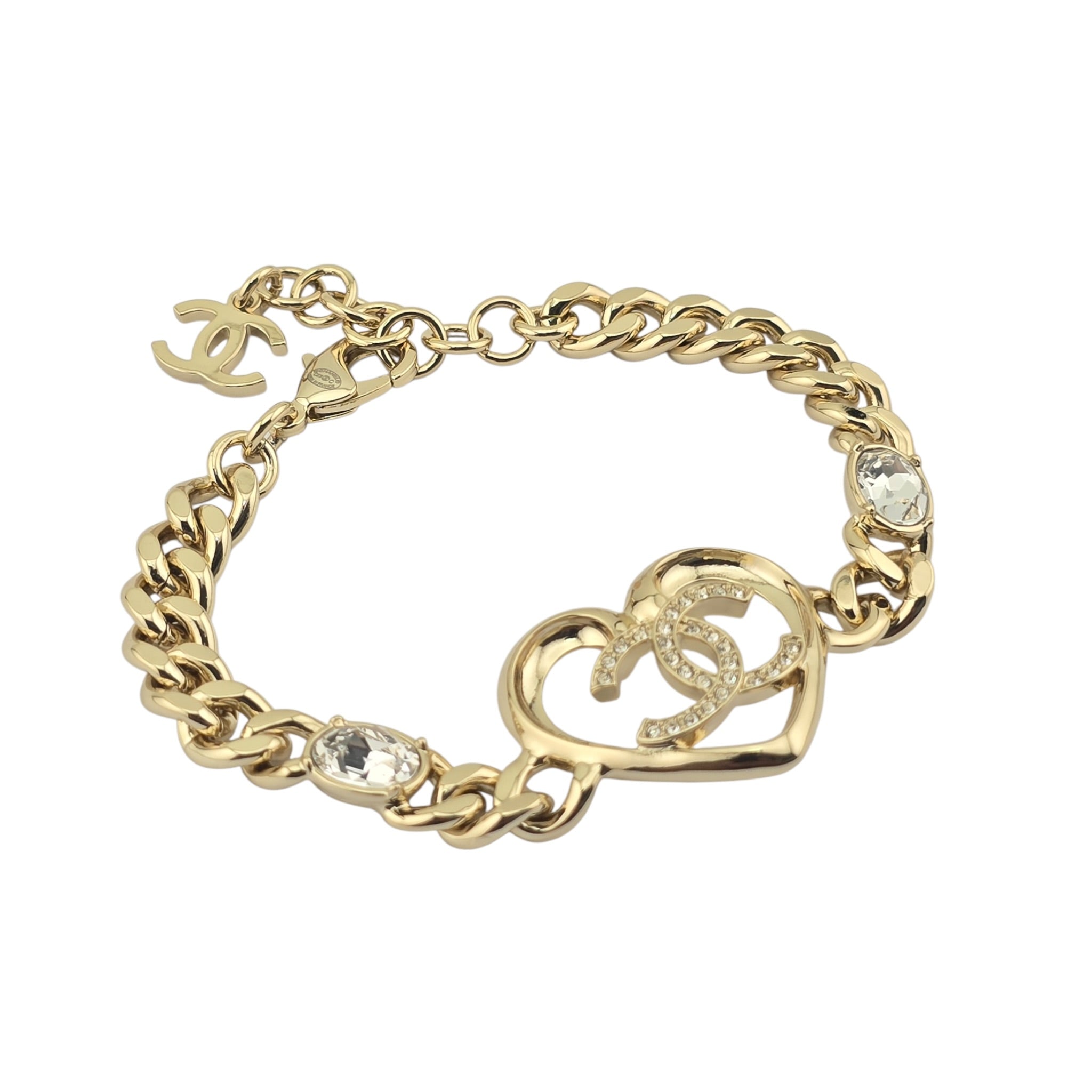 Chanel CC Strass Heart Gold Chain Link Bracelet 2023 CHANEL