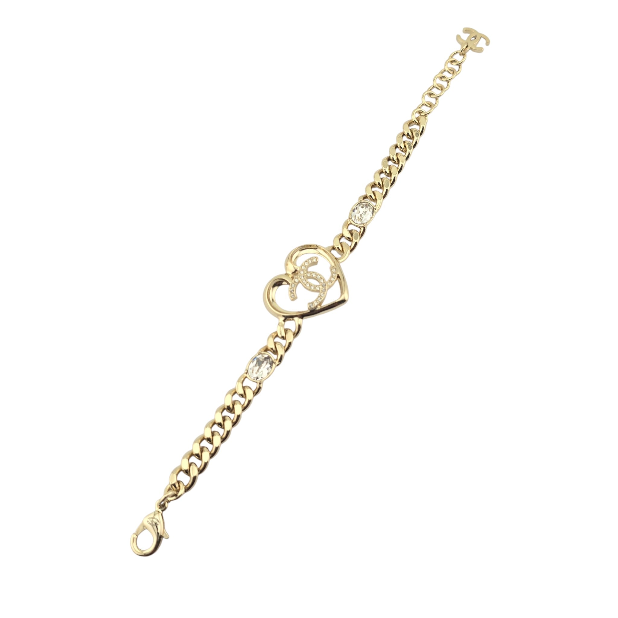 Chanel CC Strass Heart Gold Chain Link Bracelet 2023 CHANEL