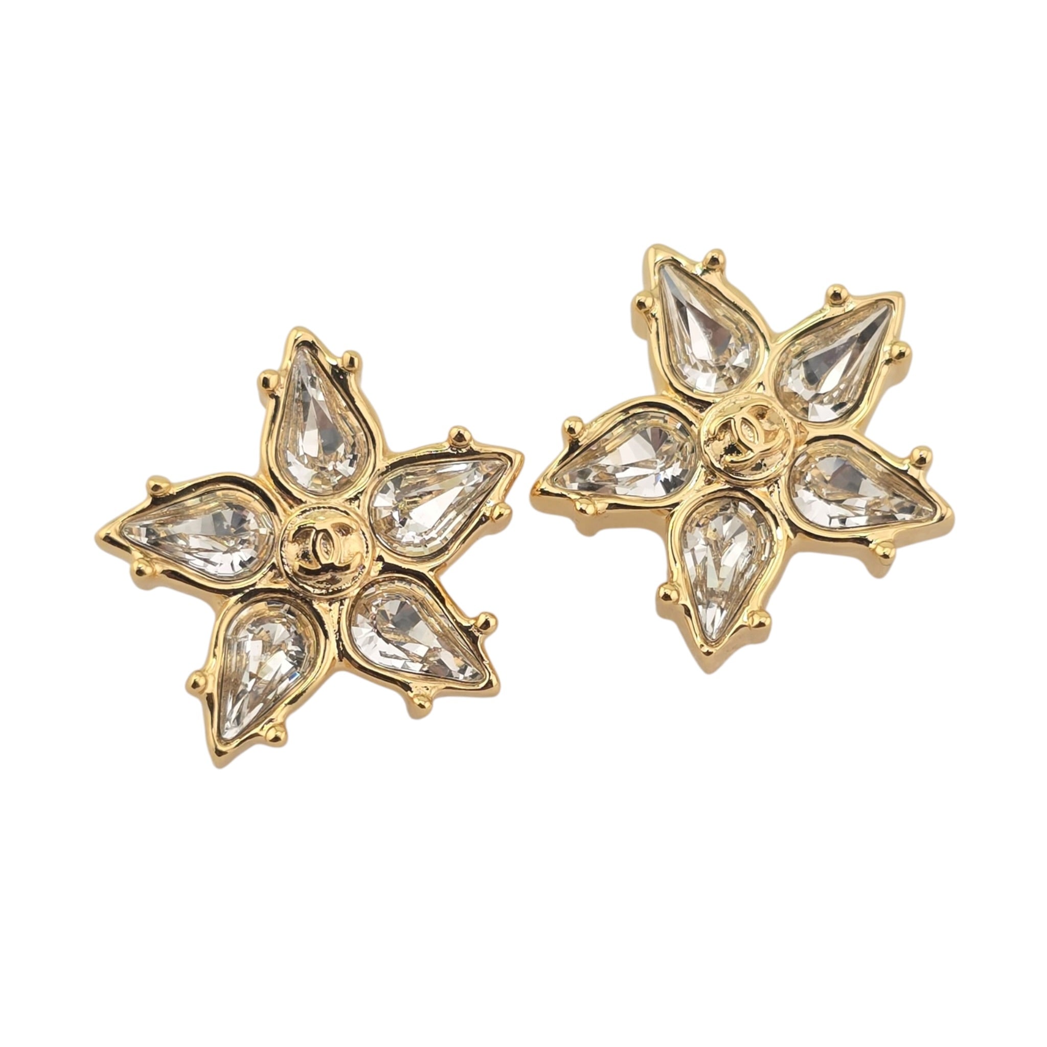 Chanel CC Crystal Floral Gold Stud Earrings 2026 CHANEL