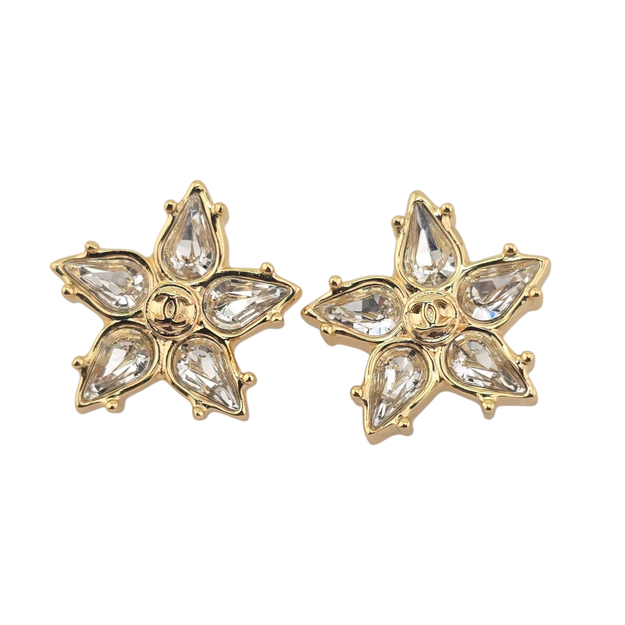 Chanel CC Crystal Floral Gold Stud Earrings 2026 CHANEL