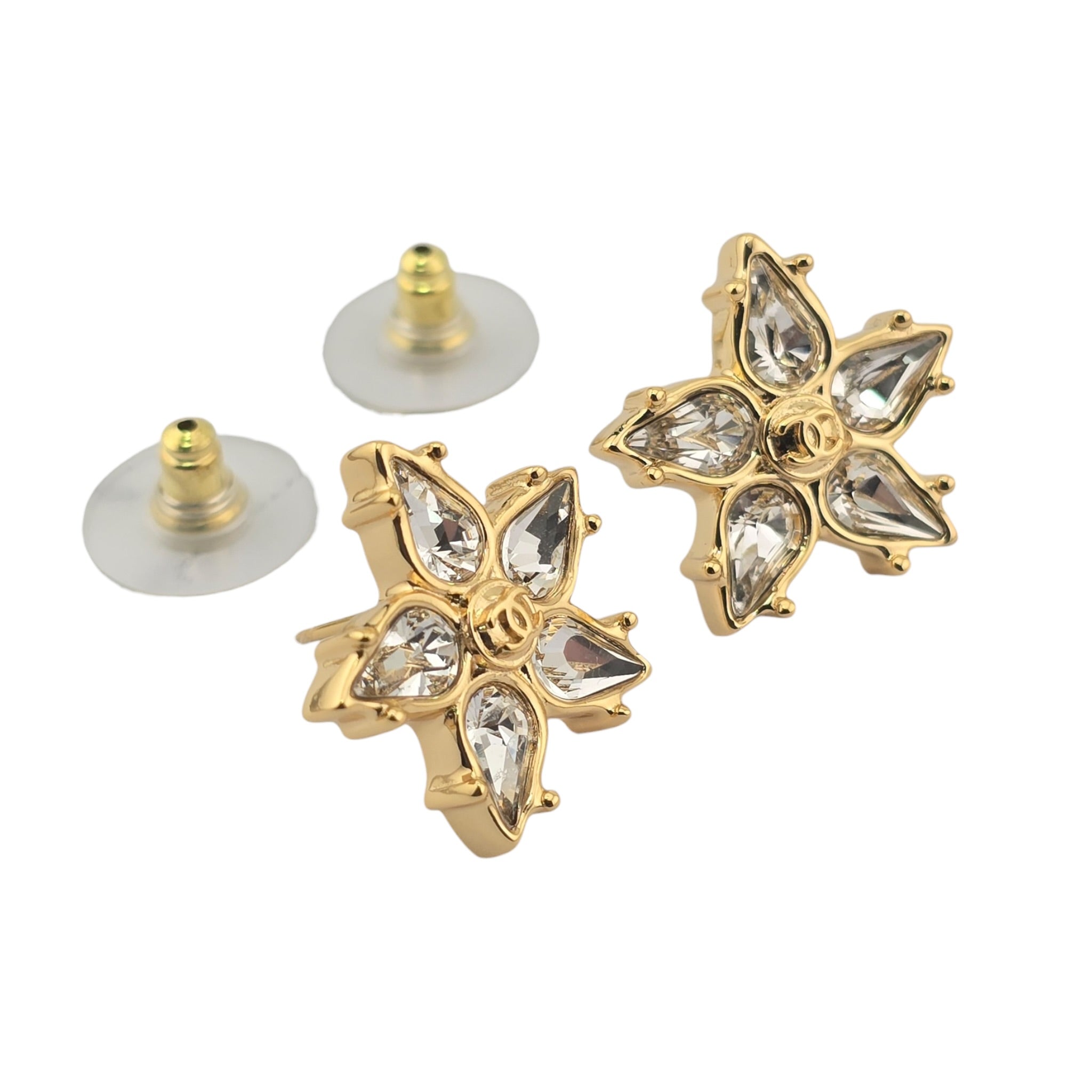 Chanel CC Crystal Floral Gold Stud Earrings 2026 CHANEL