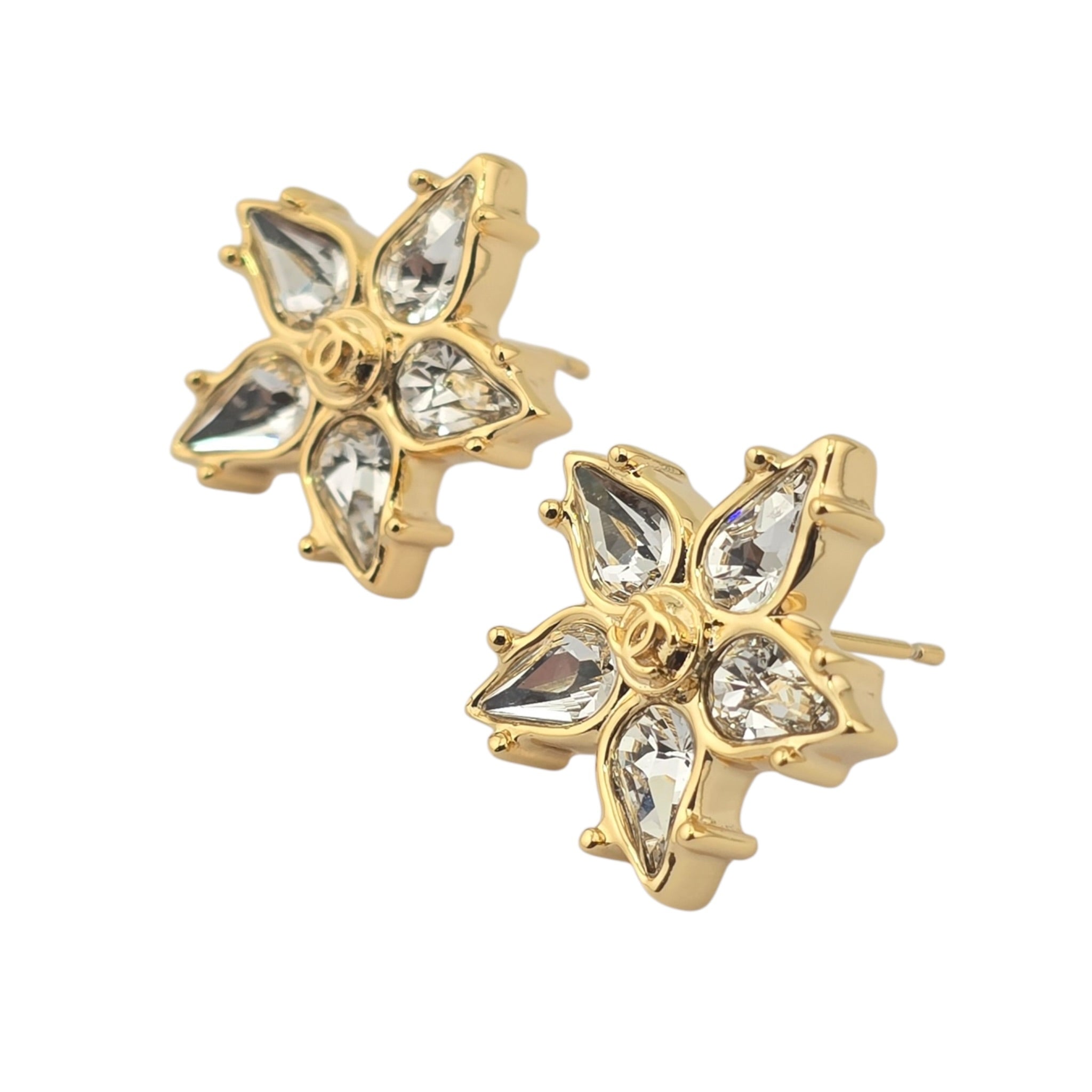 Chanel CC Crystal Floral Gold Stud Earrings 2026 CHANEL