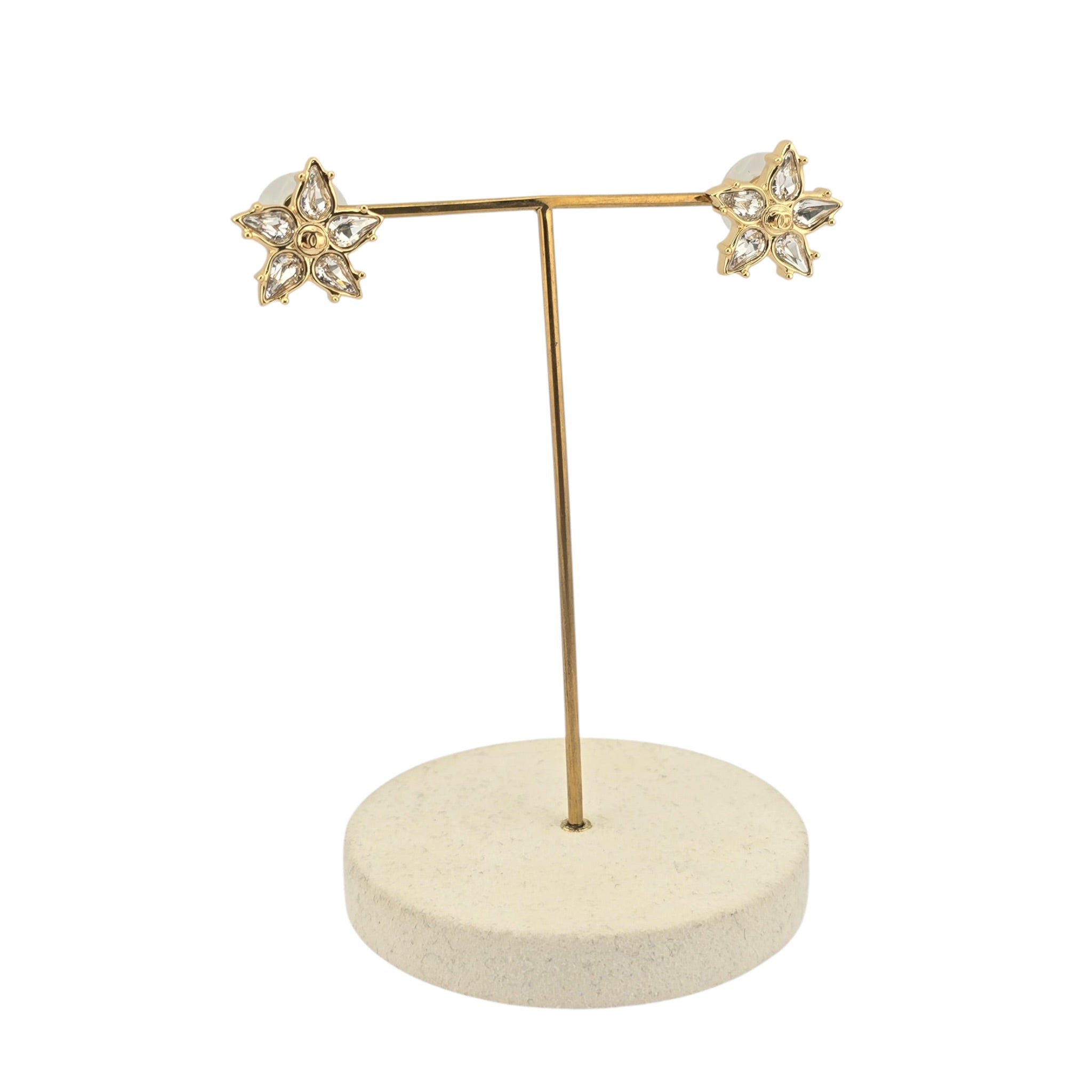 Chanel CC Crystal Floral Gold Stud Earrings 2026 CHANEL