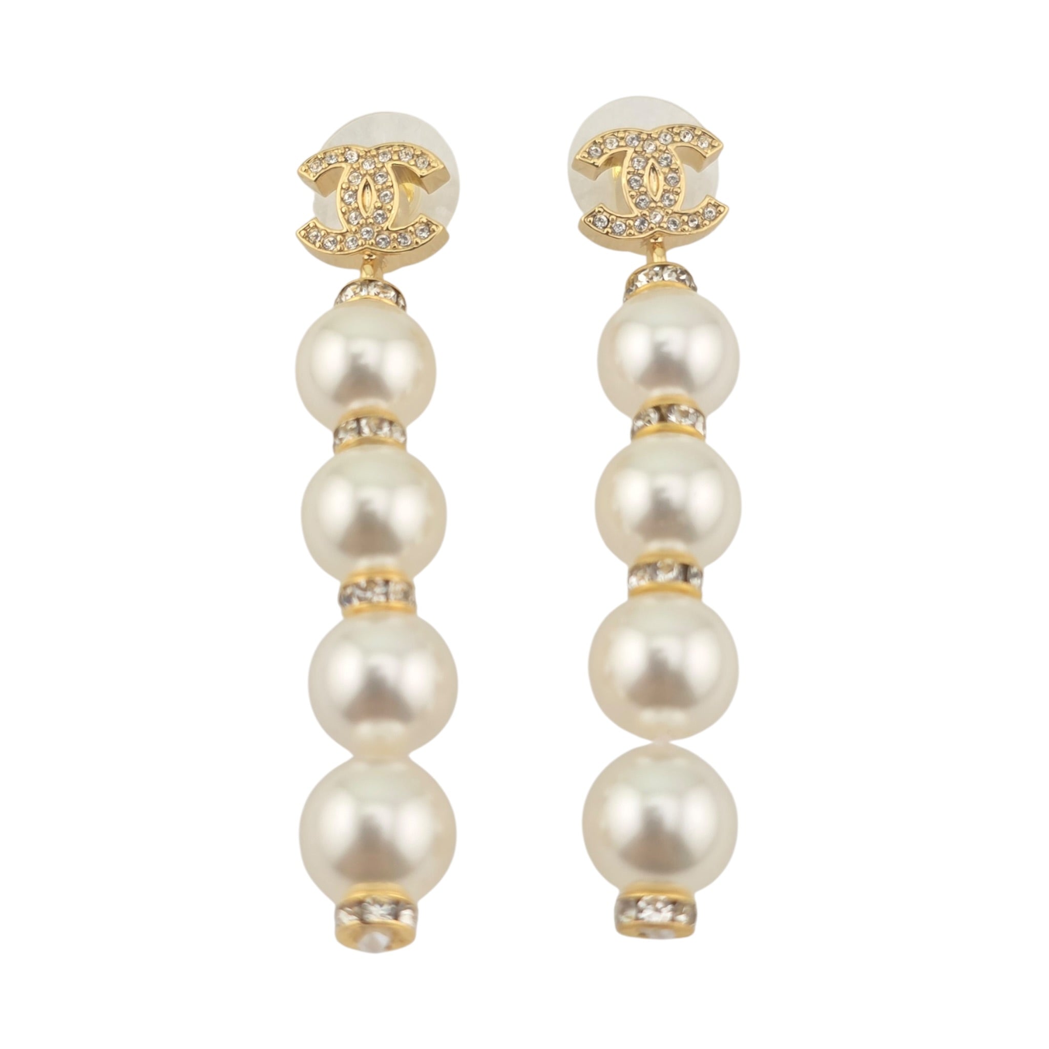 Chanel CC White Faux Resin Pearls Drop Earrings 2026 CHANEL