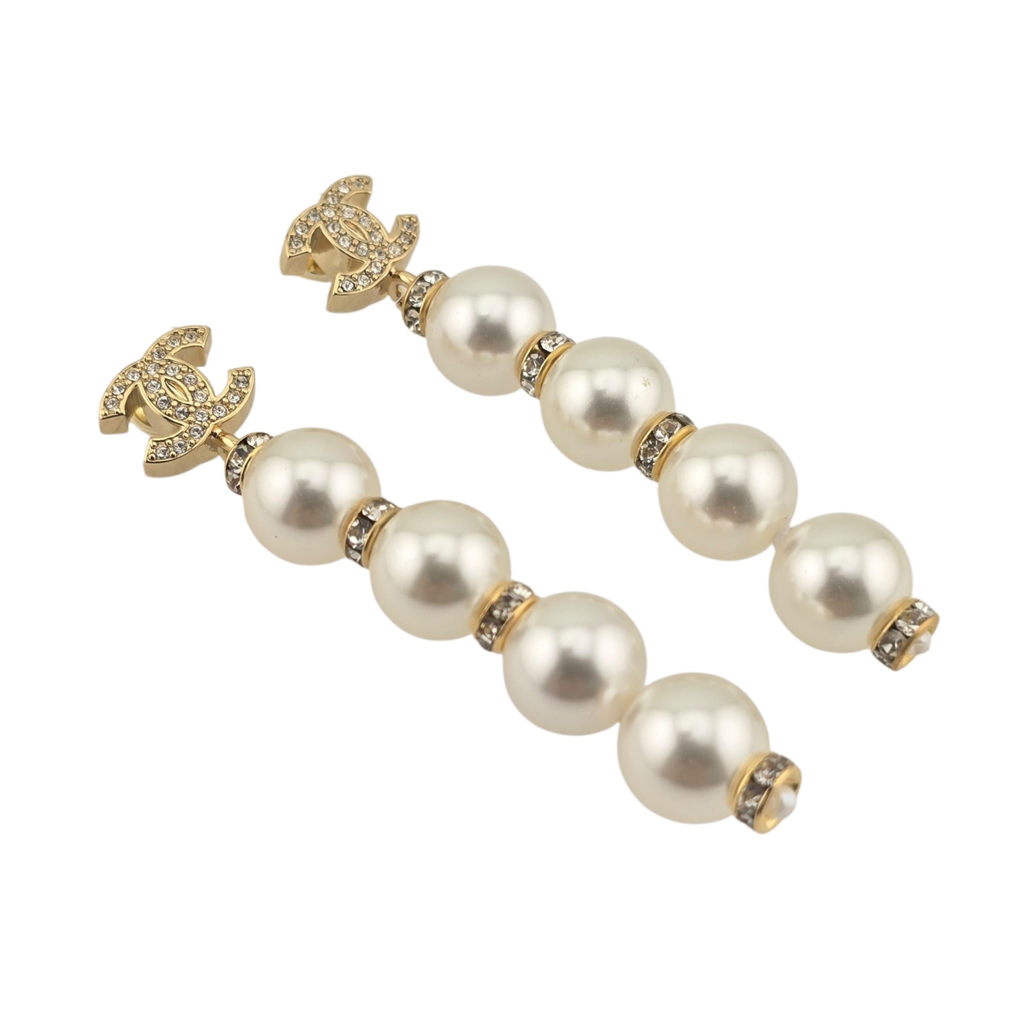 Chanel CC White Faux Resin Pearls Drop Earrings 2026 CHANEL