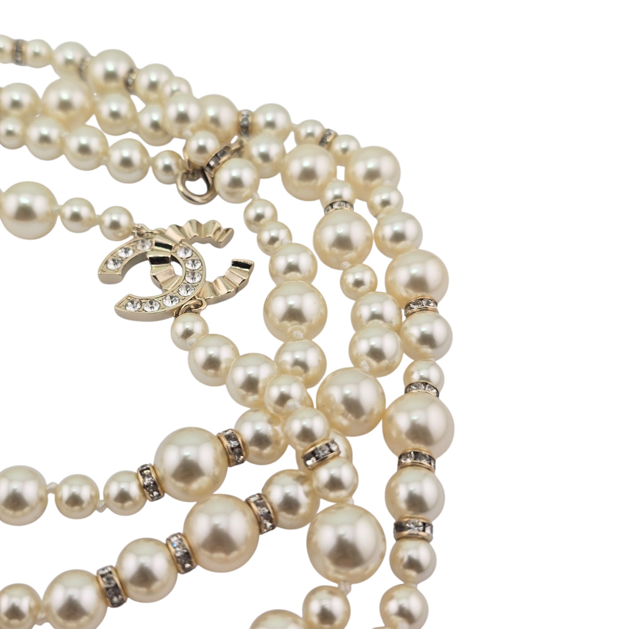 Chanel CC Faux Pearl Crystal Long Necklace 2024 CHANEL