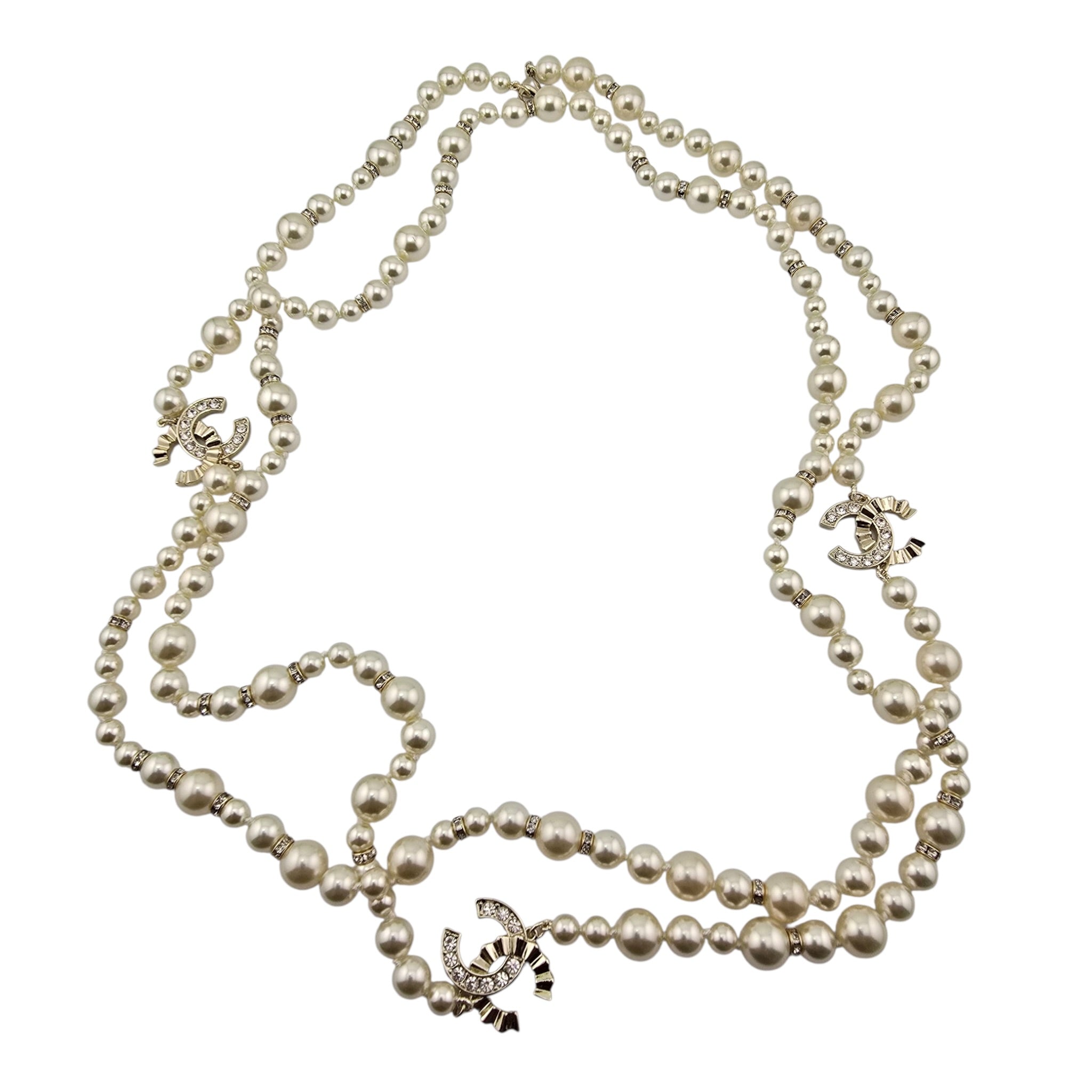 Chanel CC Faux Pearl Crystal Long Necklace 2024 CHANEL