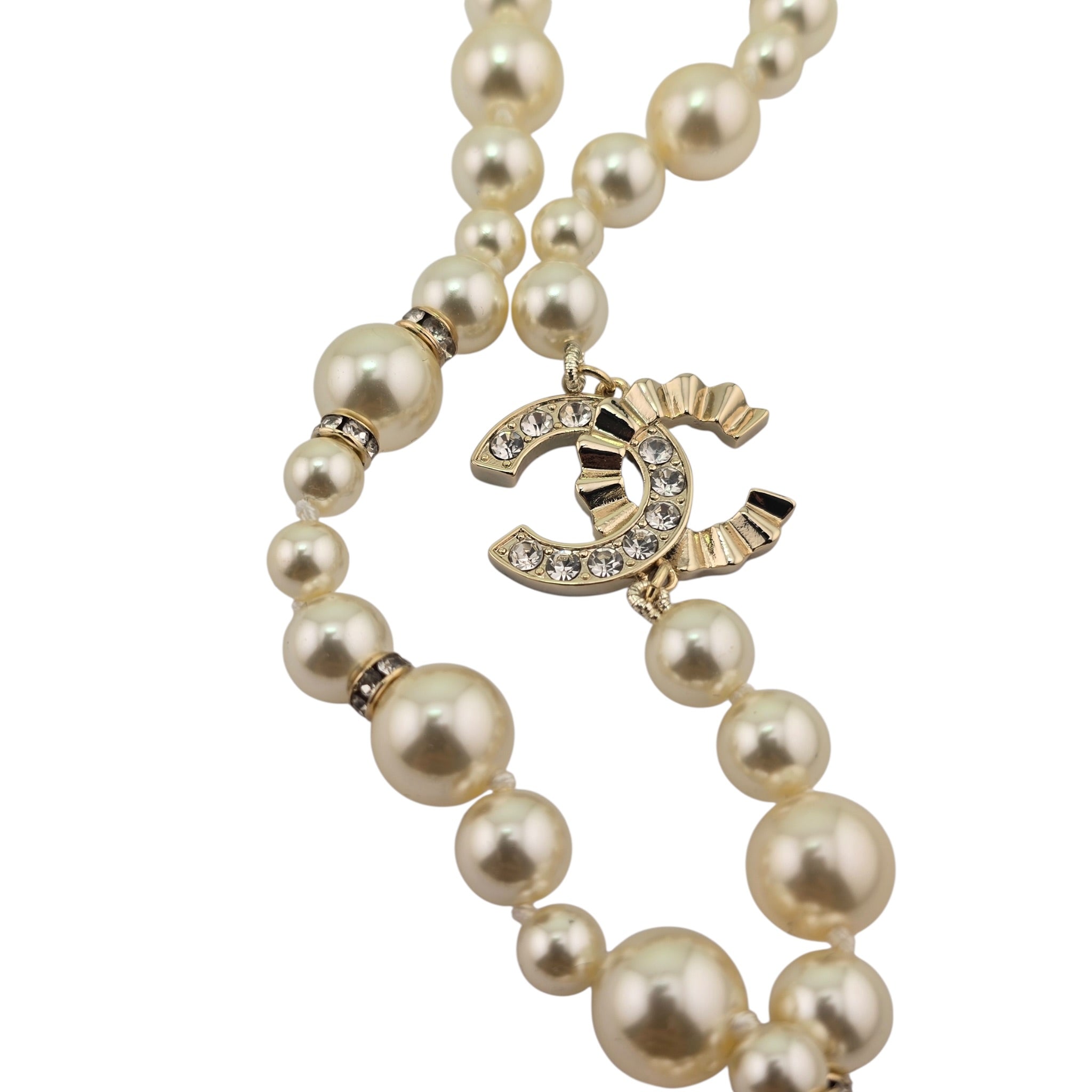 Chanel CC Faux Pearl Crystal Long Necklace 2024 CHANEL