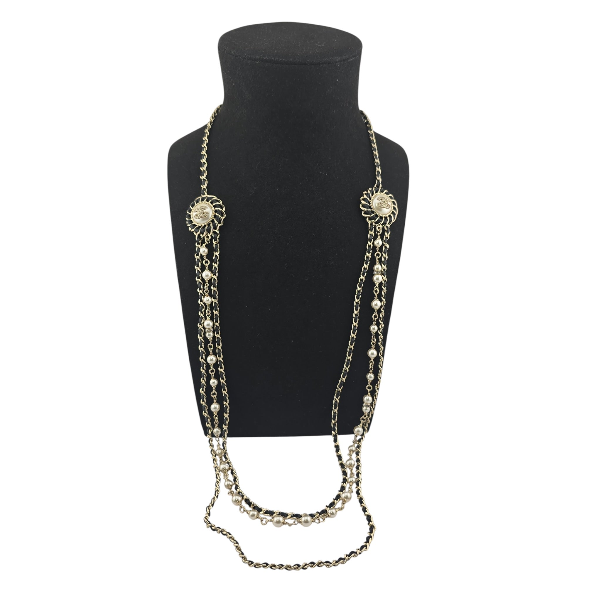 Chanel CC Faux Pearl Crystal Long Necklace 2021 CHANEL
