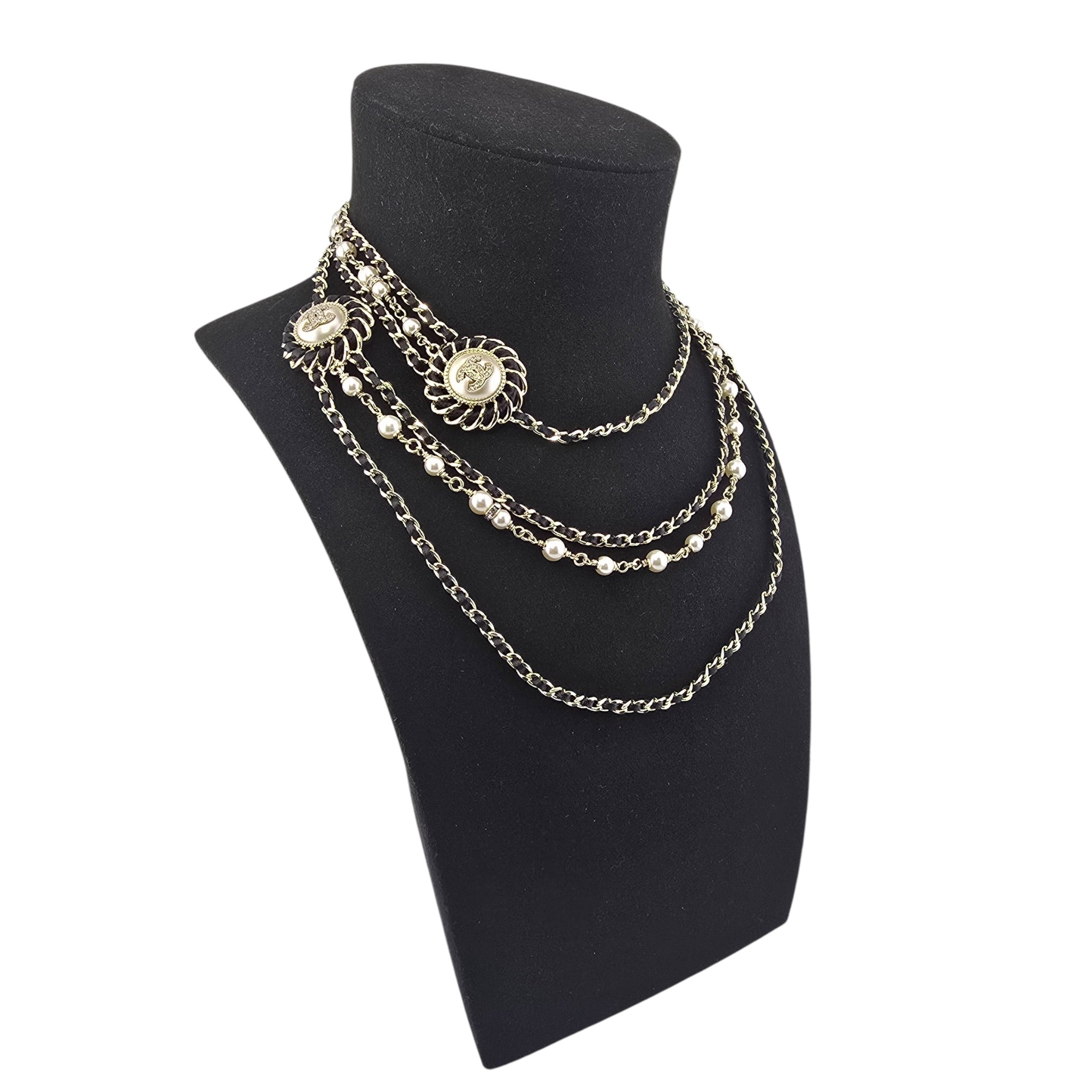 Chanel CC Faux Pearl Crystal Long Necklace 2021 CHANEL
