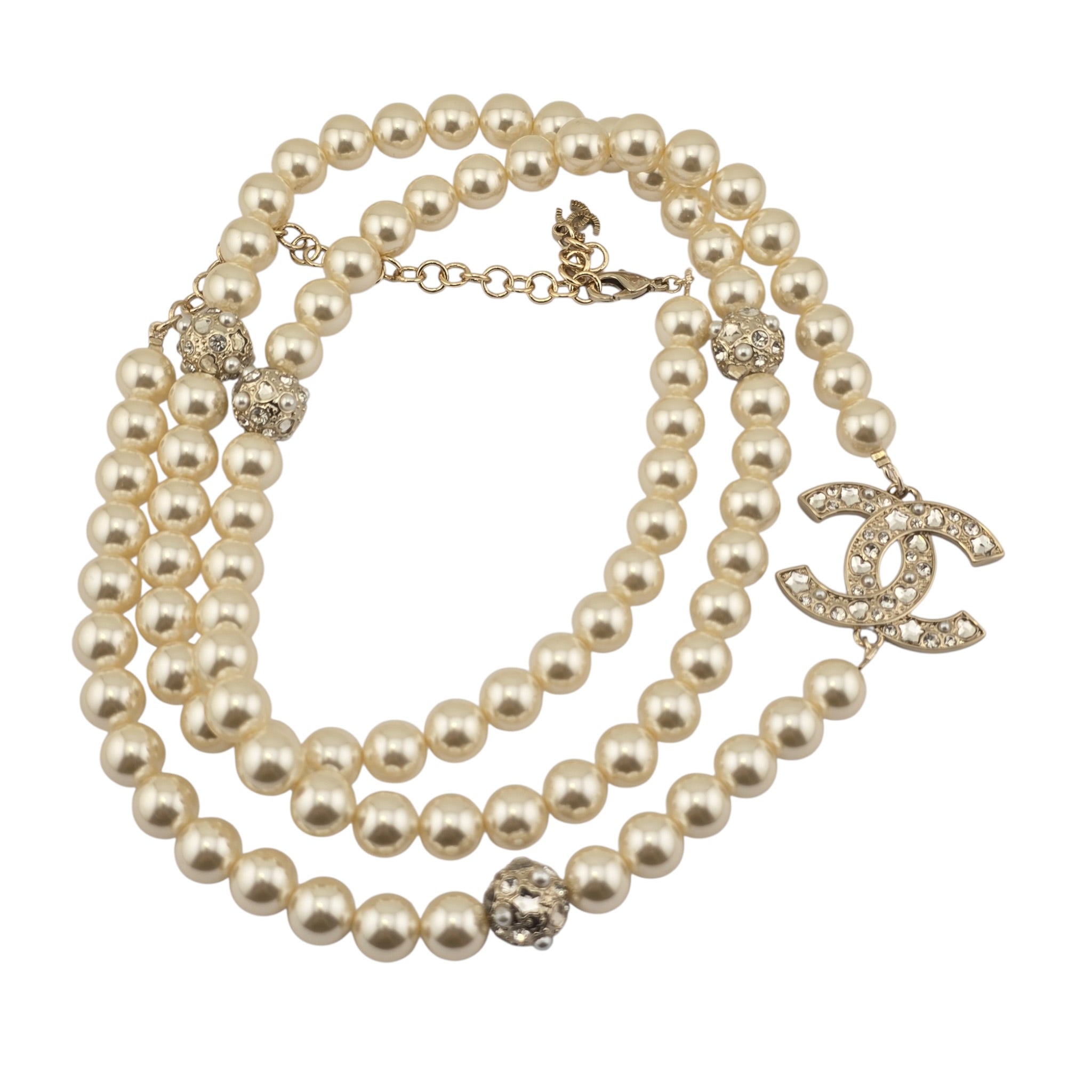 Chanel CC Faux Pearl Crystal Long Necklace 2025 CHANEL