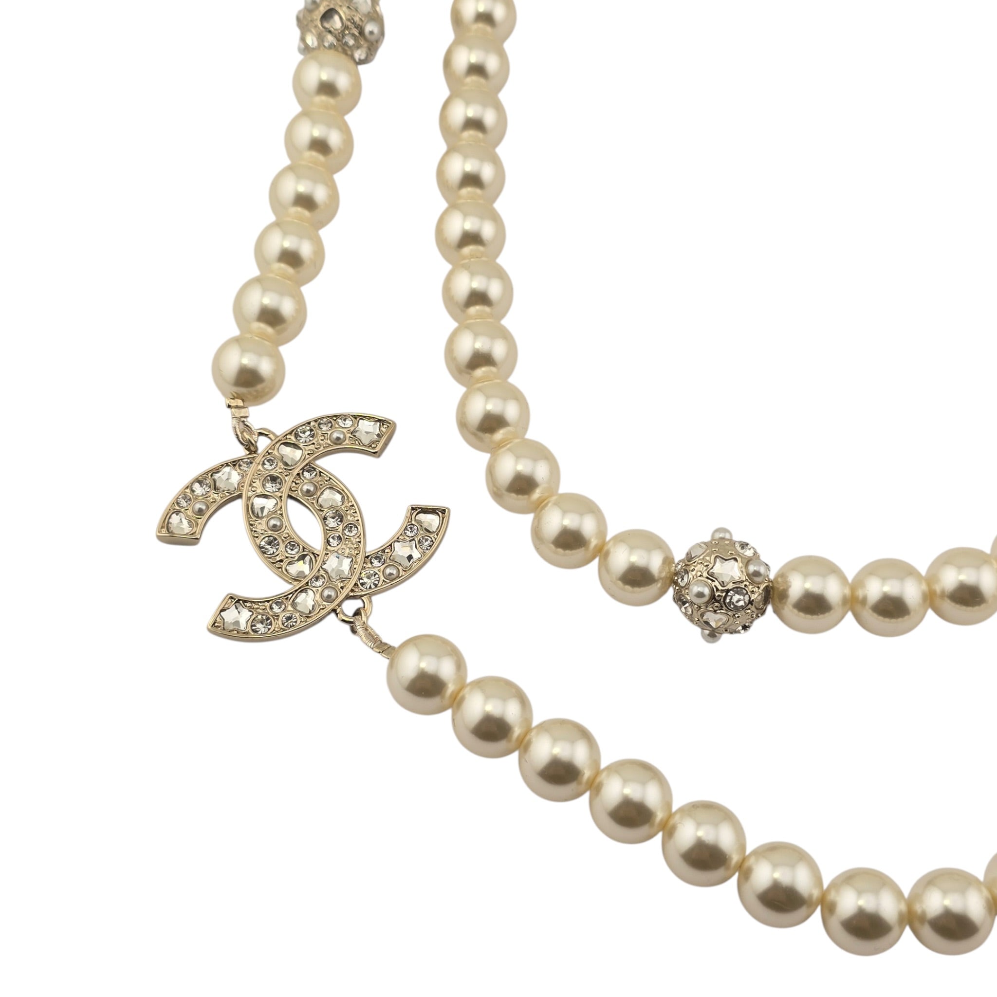 Chanel CC Faux Pearl Crystal Long Necklace 2025 CHANEL