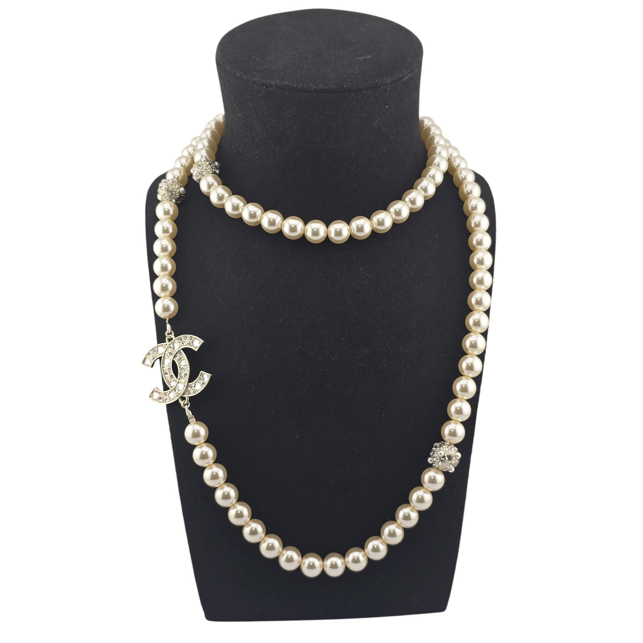 Chanel CC Faux Pearl Crystal Long Necklace 2025 CHANEL