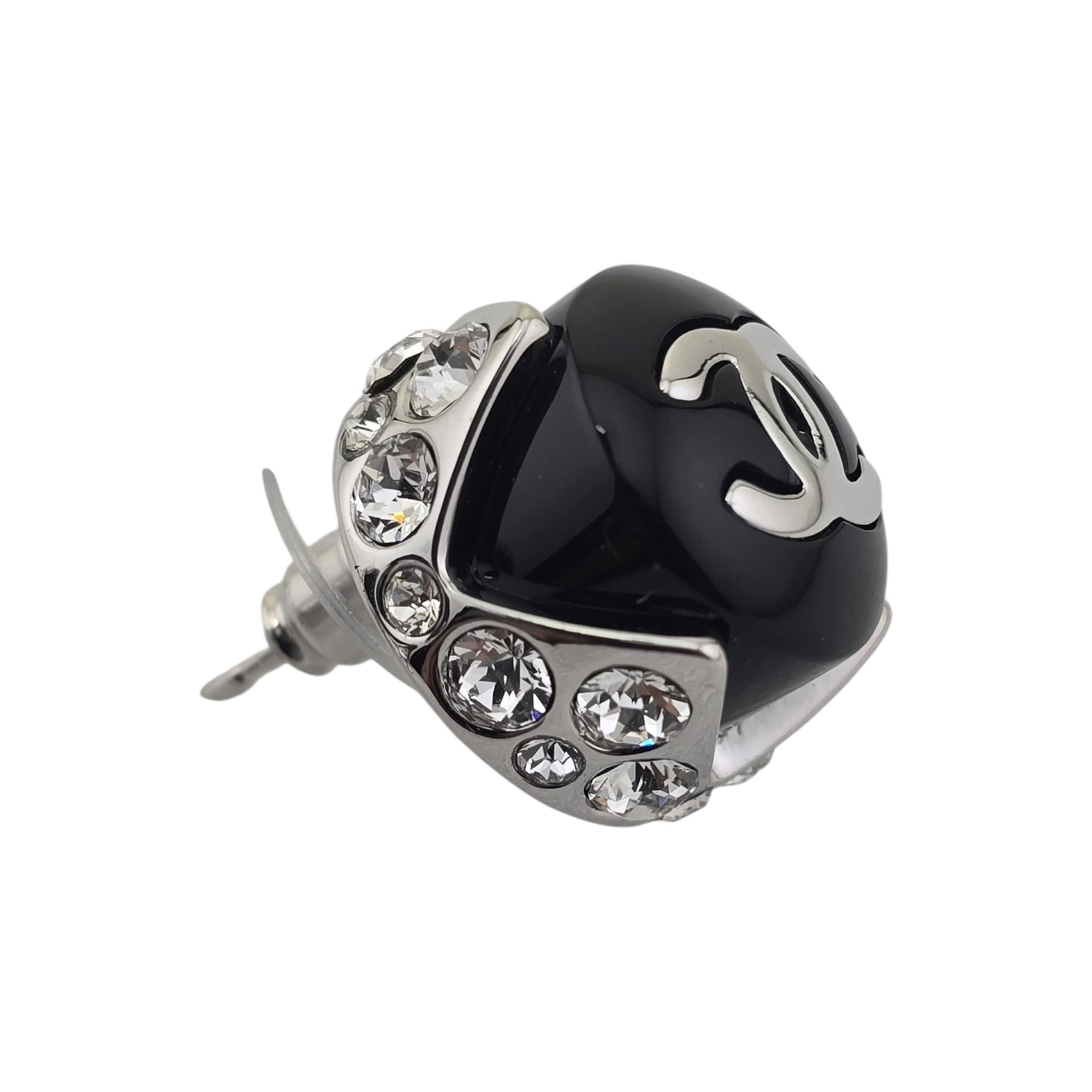Chanel CC Black Silver Round Earrings 2026 CHANEL