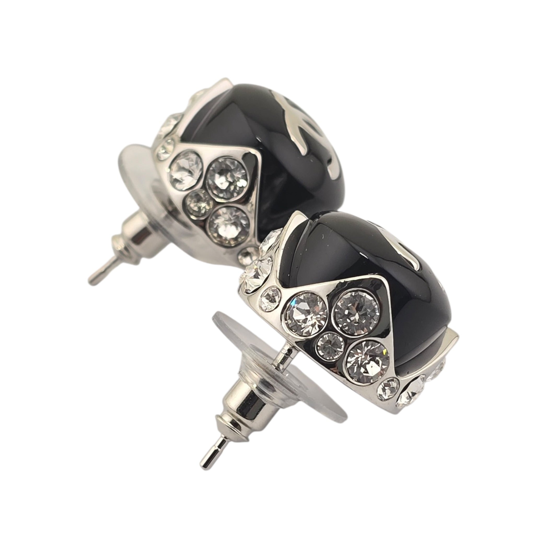 Chanel CC Black Silver Round Earrings 2026 CHANEL