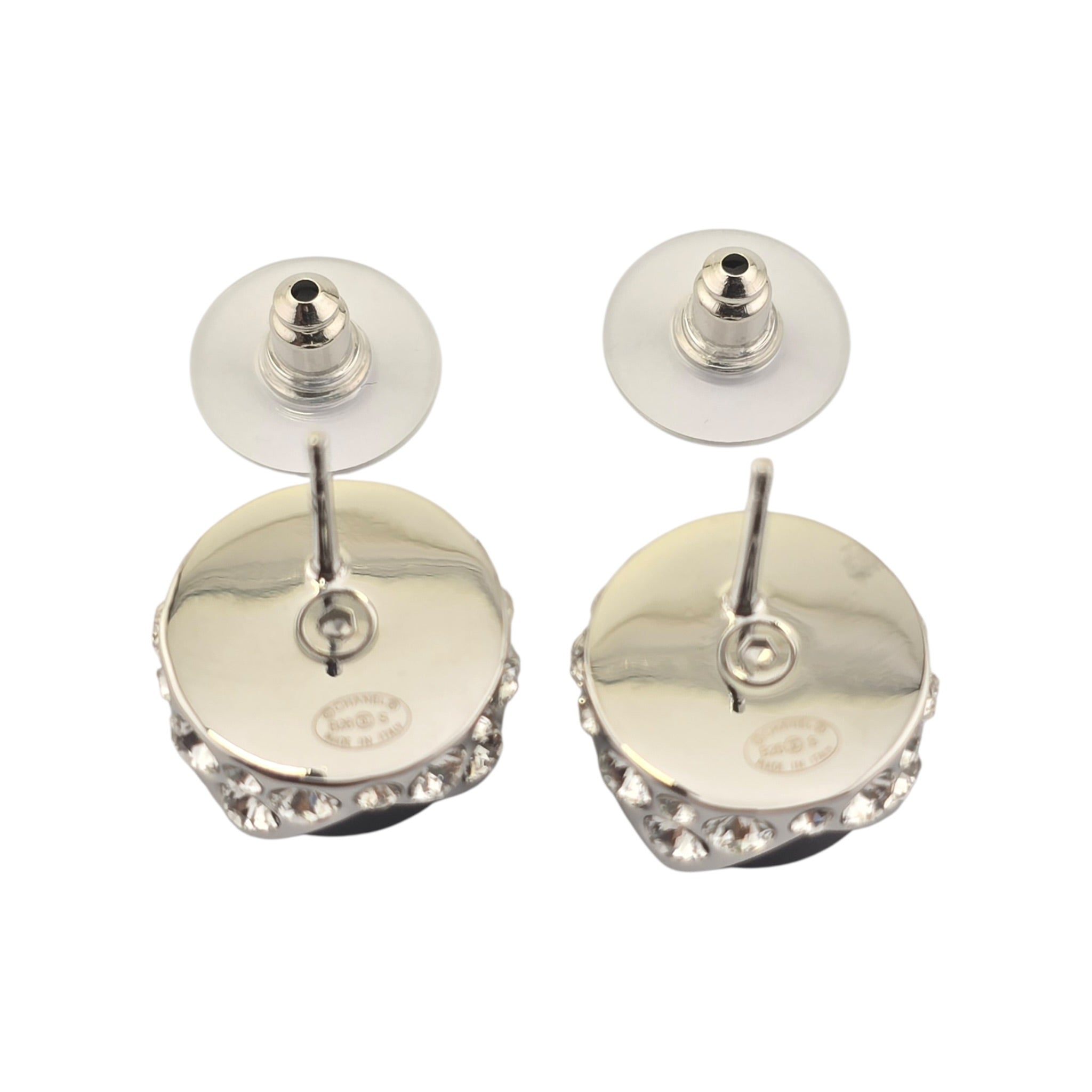 Chanel CC Black Silver Round Earrings 2026 CHANEL