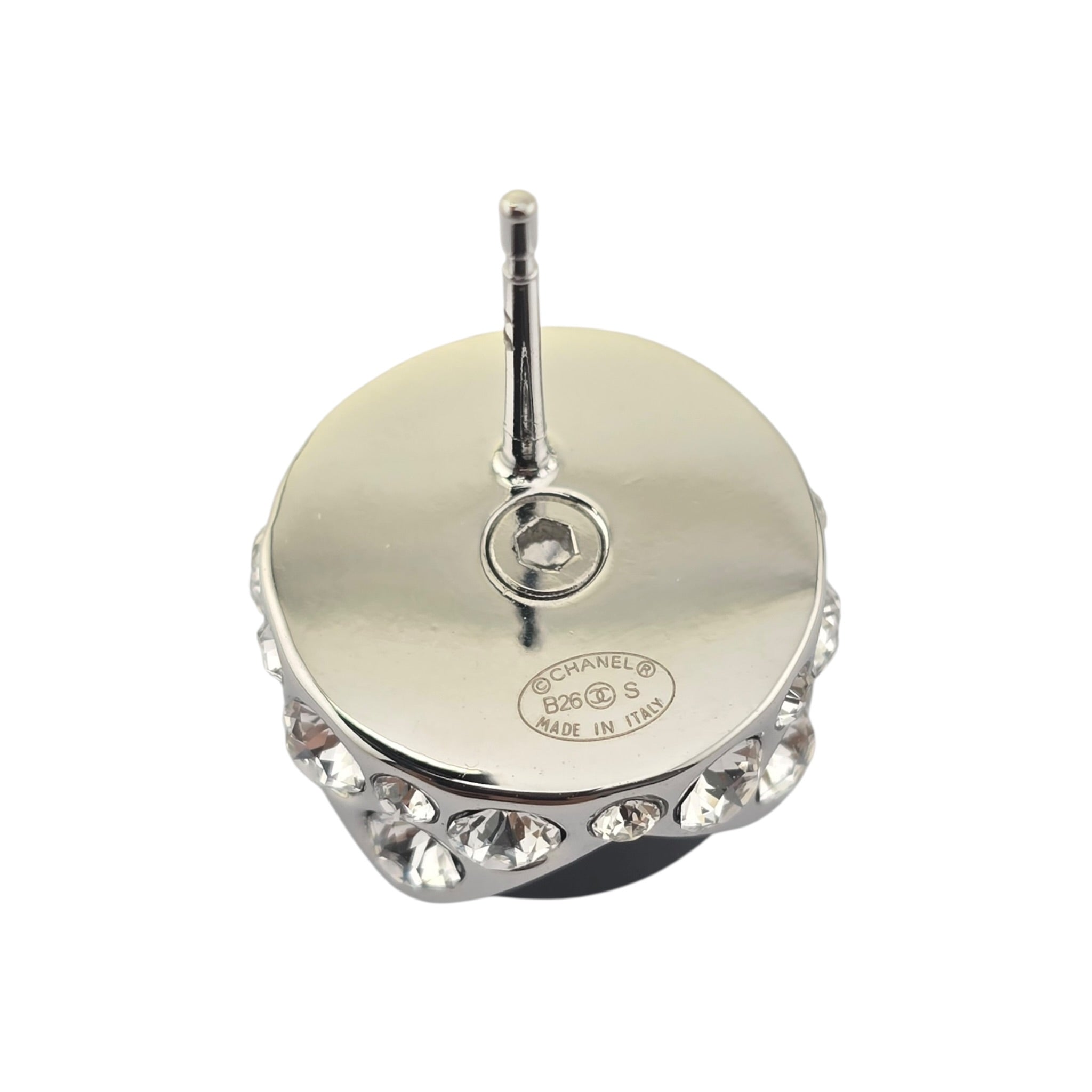 Chanel CC Black Silver Round Earrings 2026 CHANEL