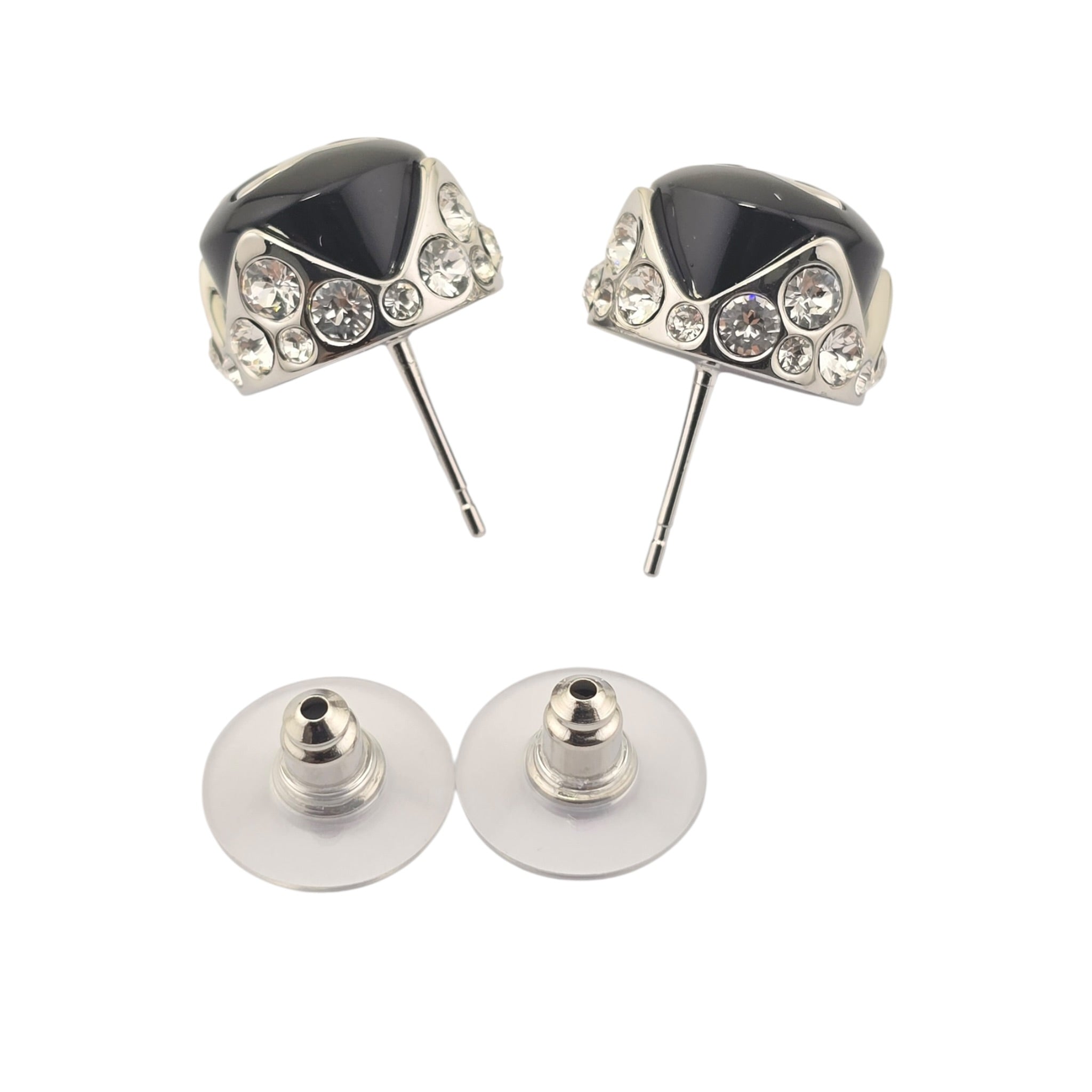 Chanel CC Black Silver Round Earrings 2026 CHANEL