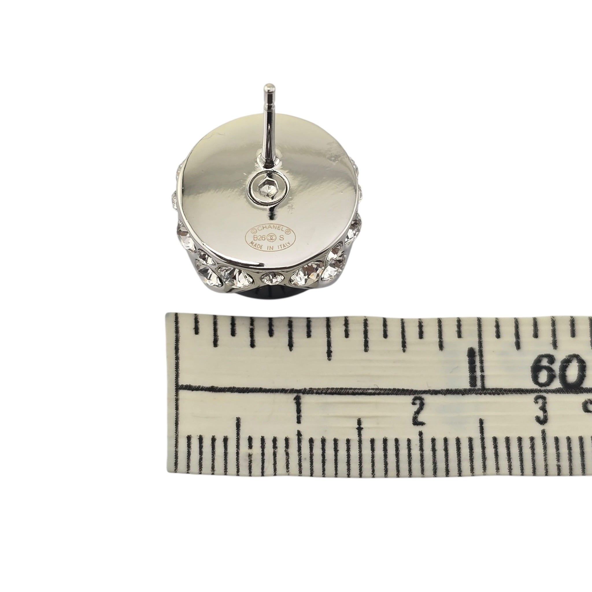Chanel CC Black Silver Round Earrings 2026 CHANEL