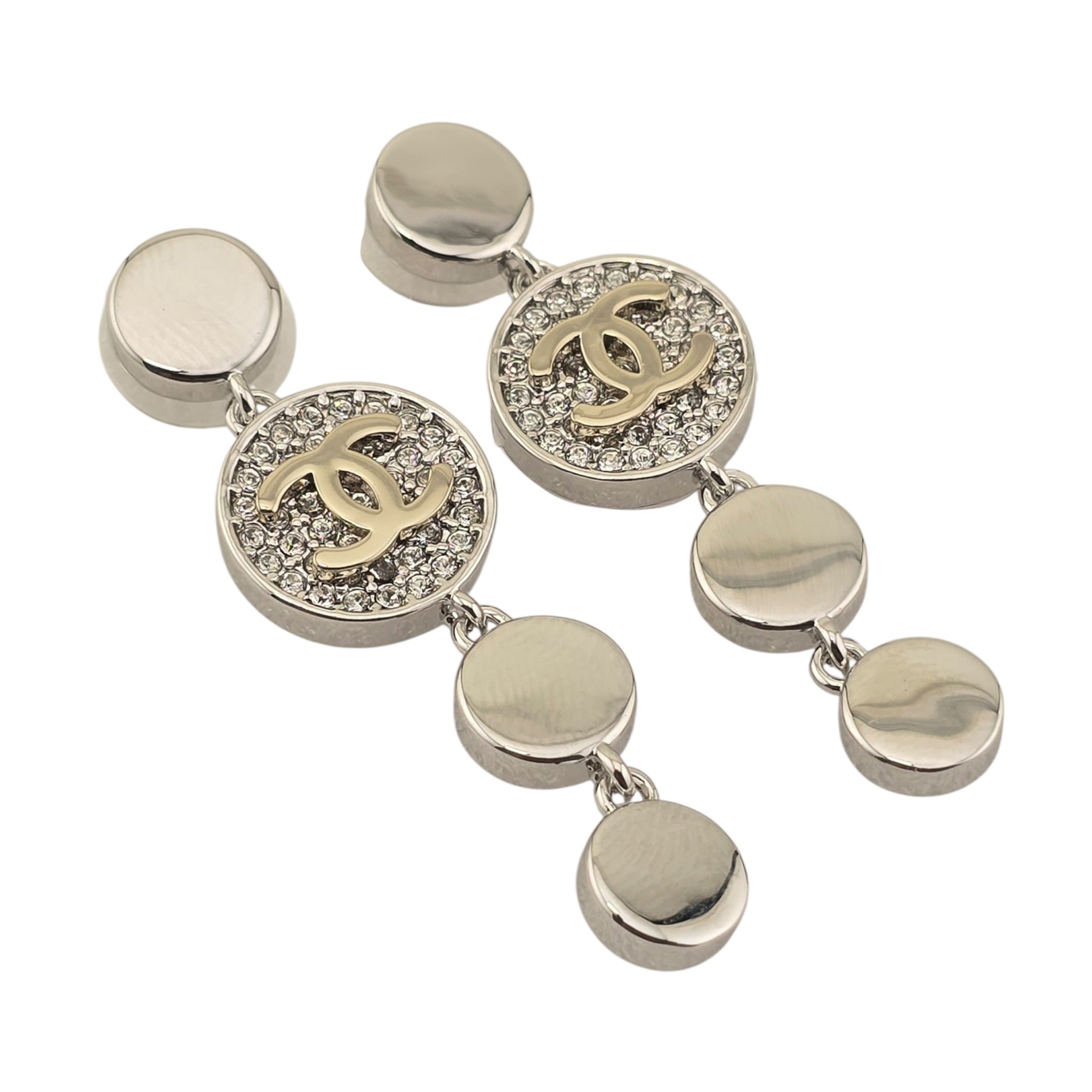 Chanel CC Silver Crystal Drop Earrings 2026 CHANEL
