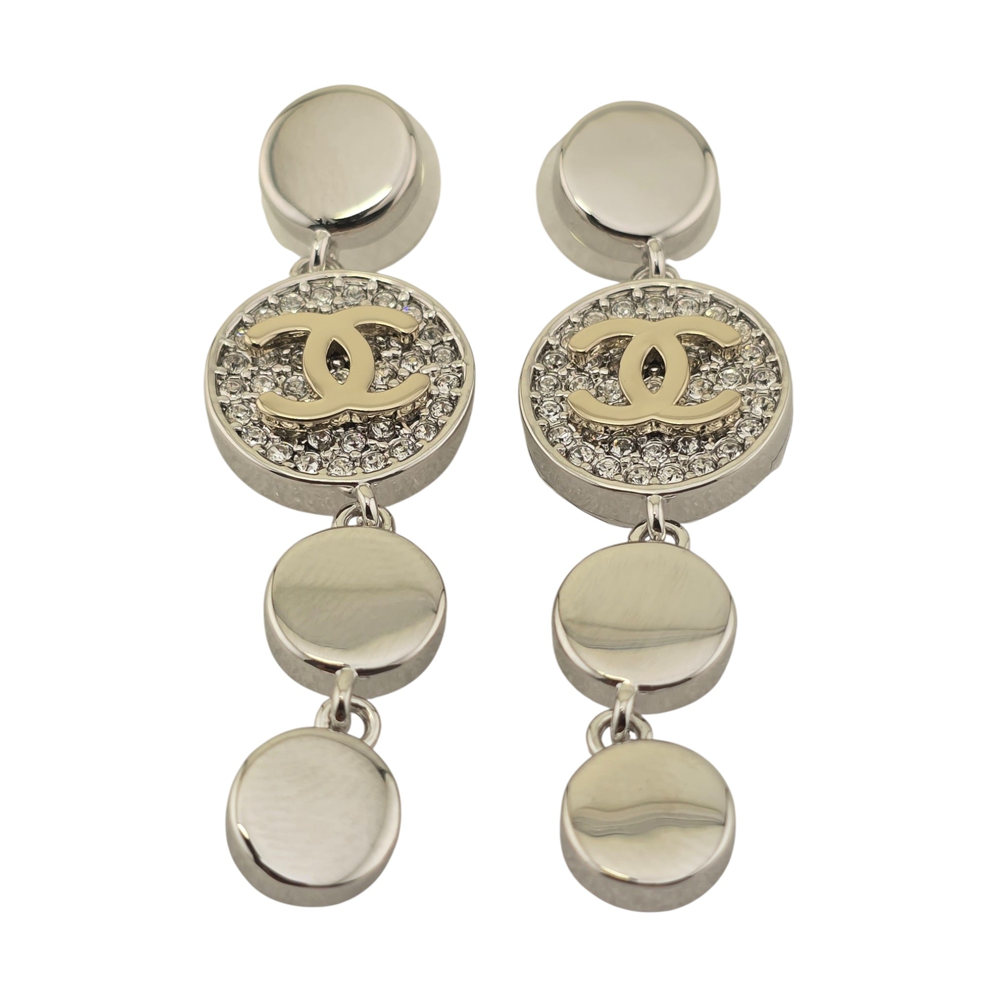 Chanel CC Silver Crystal Drop Earrings 2026 CHANEL