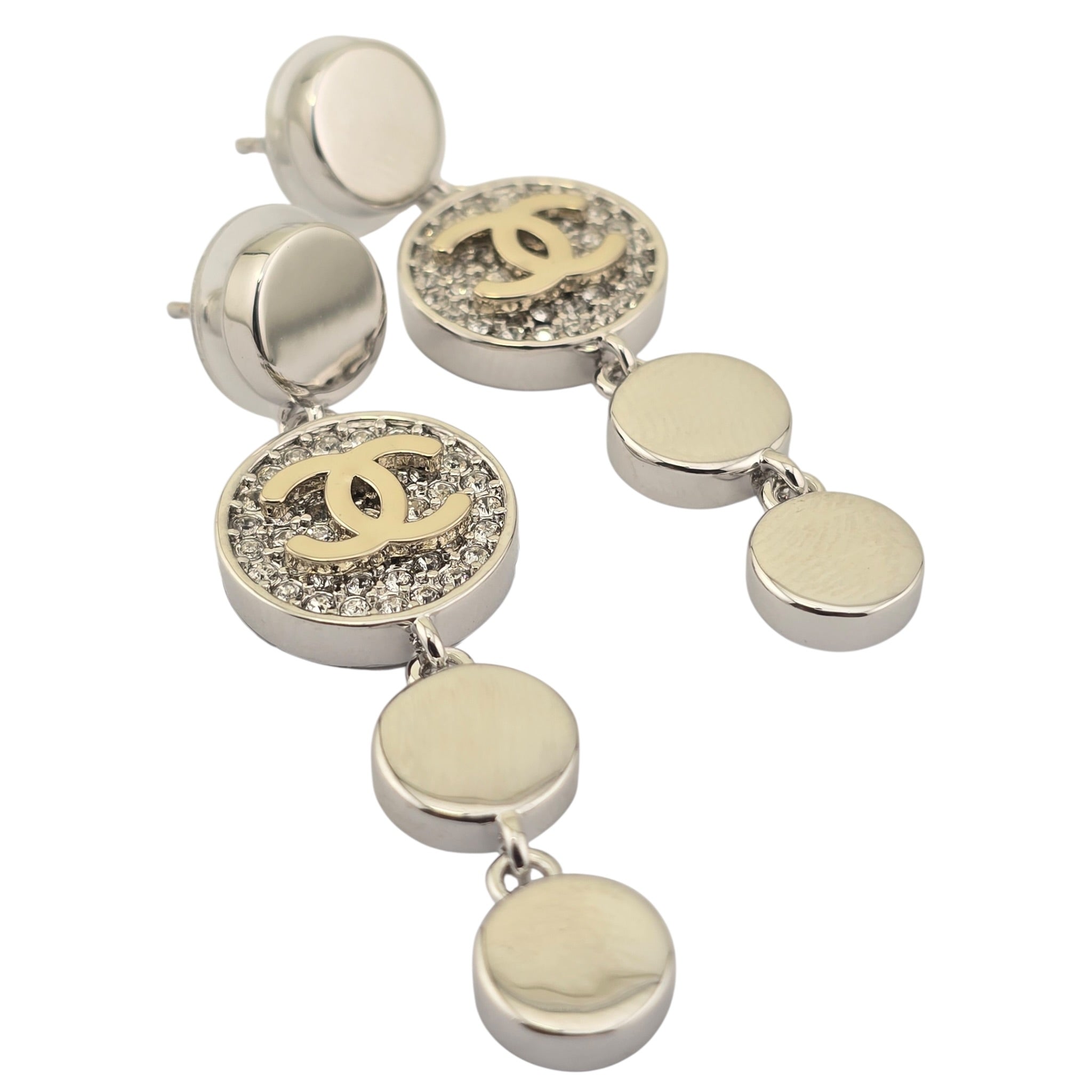 Chanel CC Silver Crystal Drop Earrings 2026 CHANEL