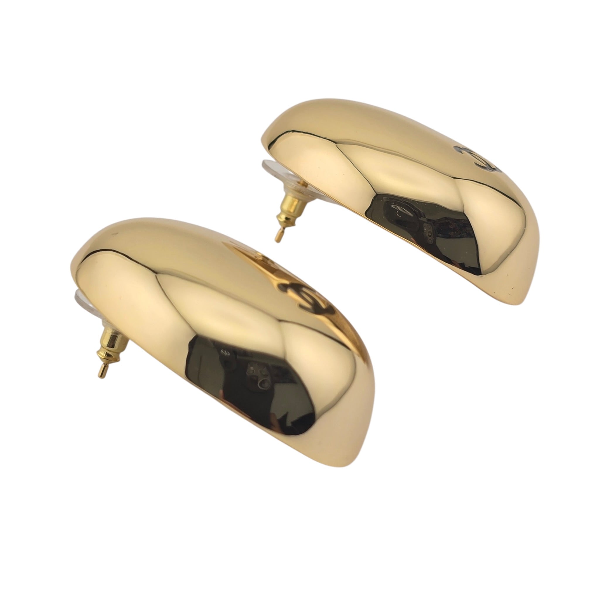 Chanel CC Metal Resin Oval Drop Earrings Gold Black CHANEL