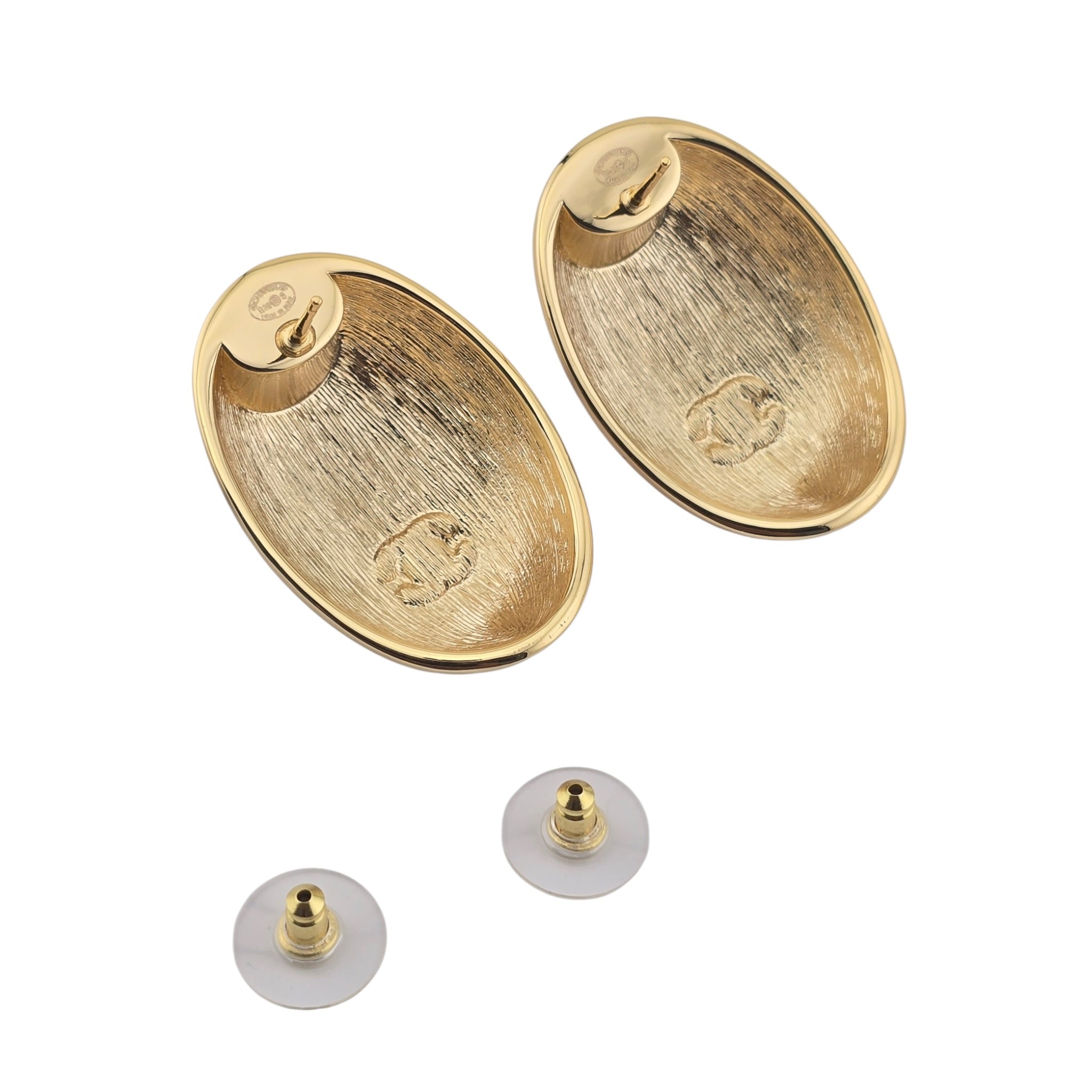 Chanel CC Metal Resin Oval Drop Earrings Gold Black CHANEL
